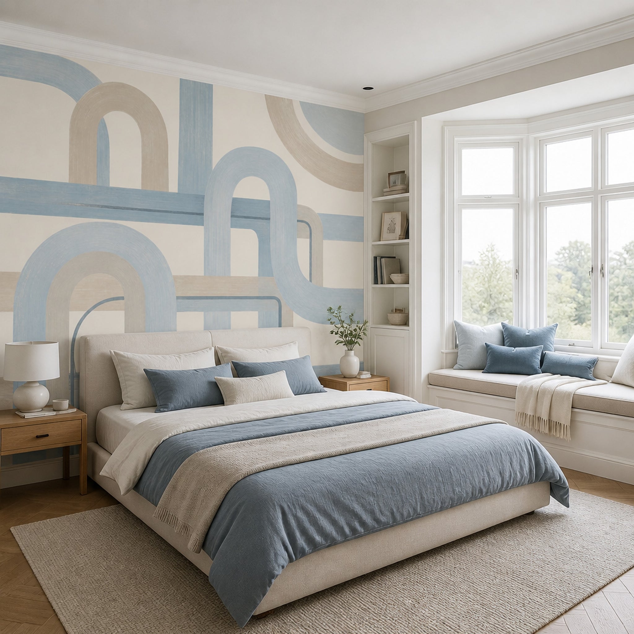 Geometric Wallpaper Arches Removable Pastel Blue Wall Decor
