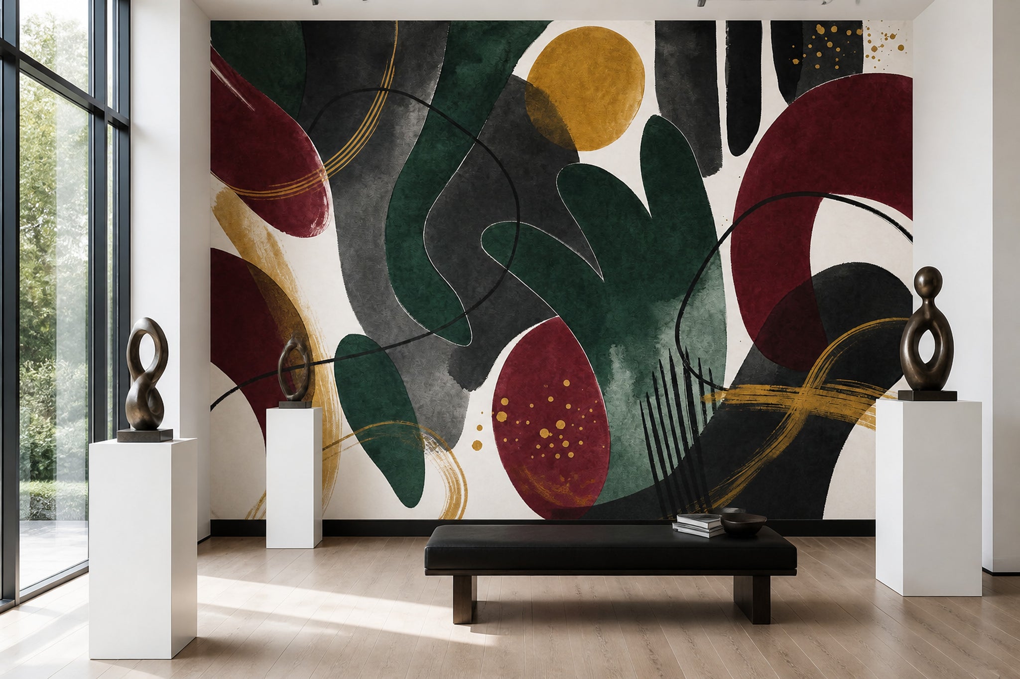 Abstract Wallpaper Dark Geometric Shapes Wall Mural