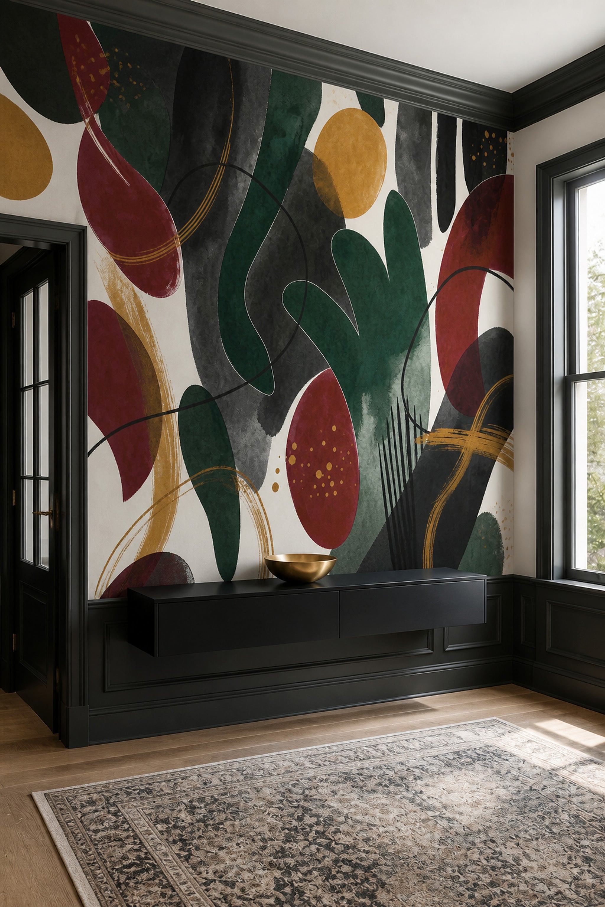 Abstract Wallpaper Dark Geometric Shapes Wall Mural