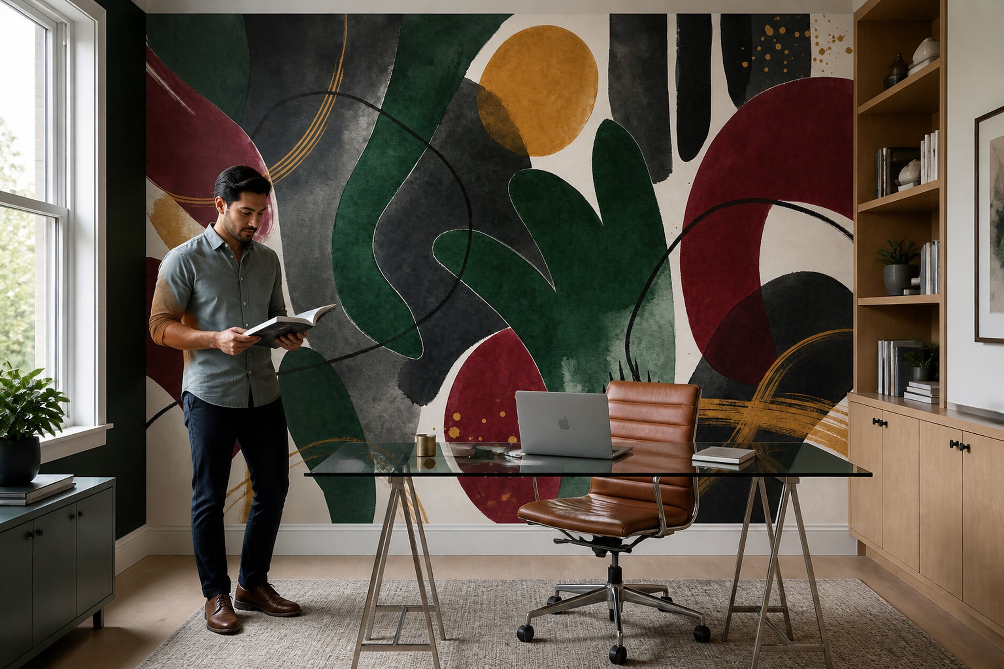 Abstract Wallpaper Dark Geometric Shapes Wall Mural