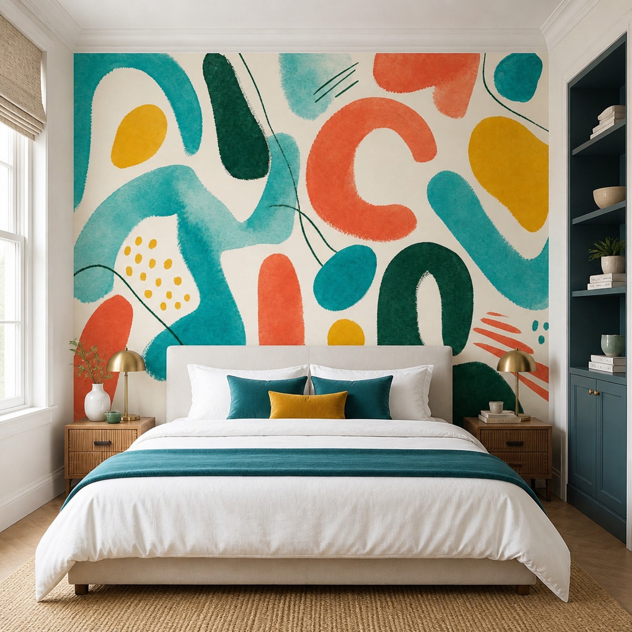 Abstract Wallpaper Teal Geometric Shapes Removable Wall Decor