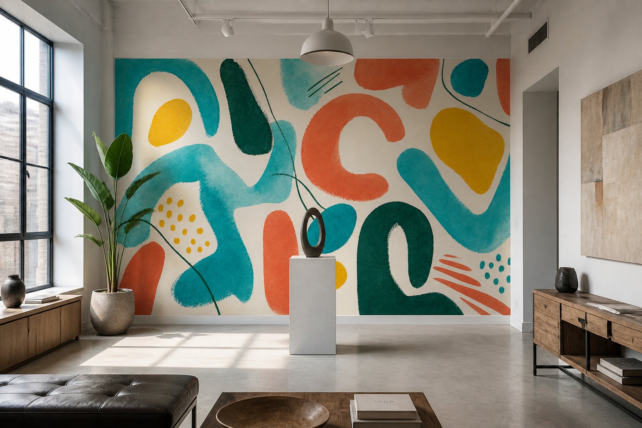 Abstract Wallpaper Teal Geometric Shapes Removable Wall Decor