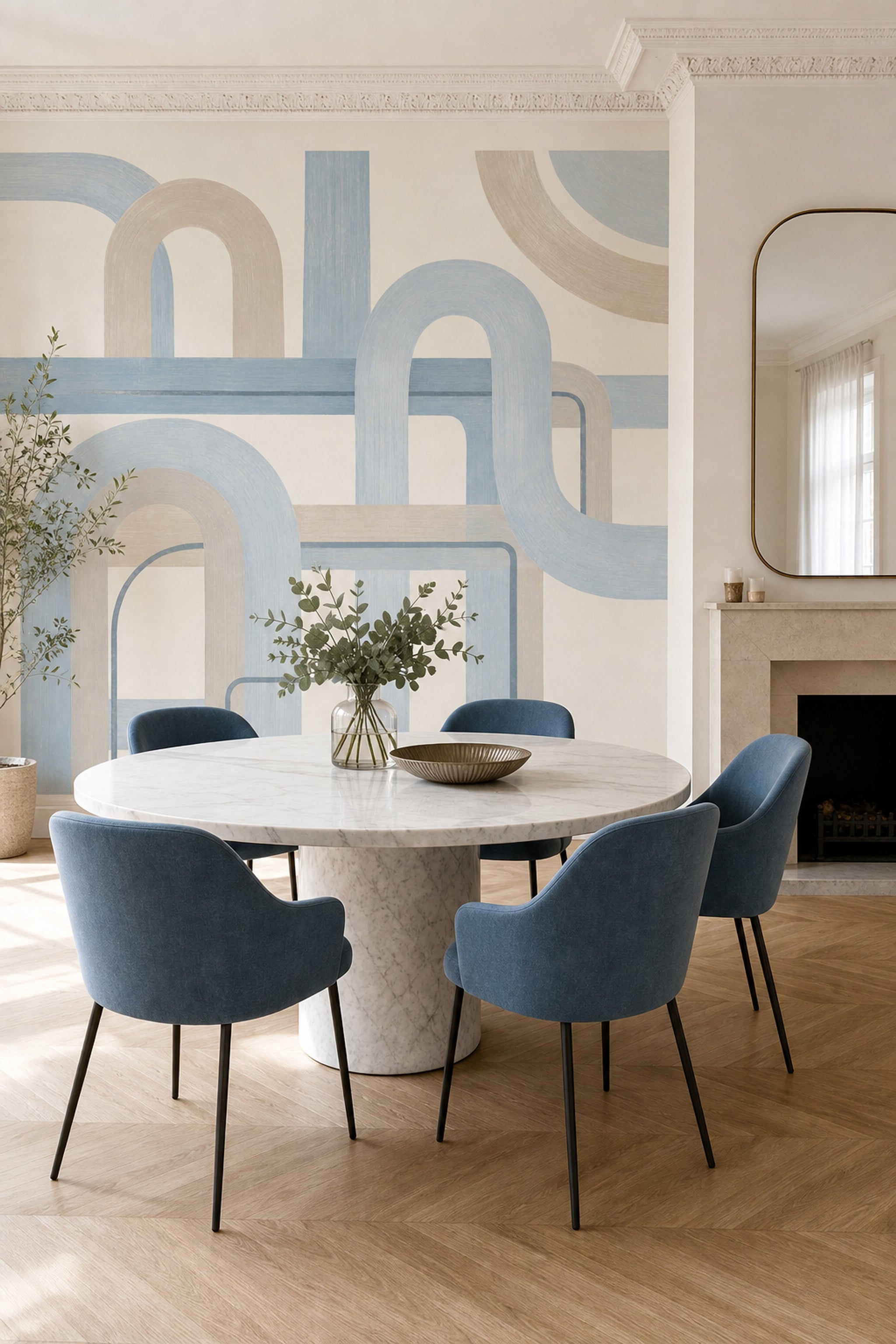 Geometric Wallpaper Arches Removable Pastel Blue Wall Decor