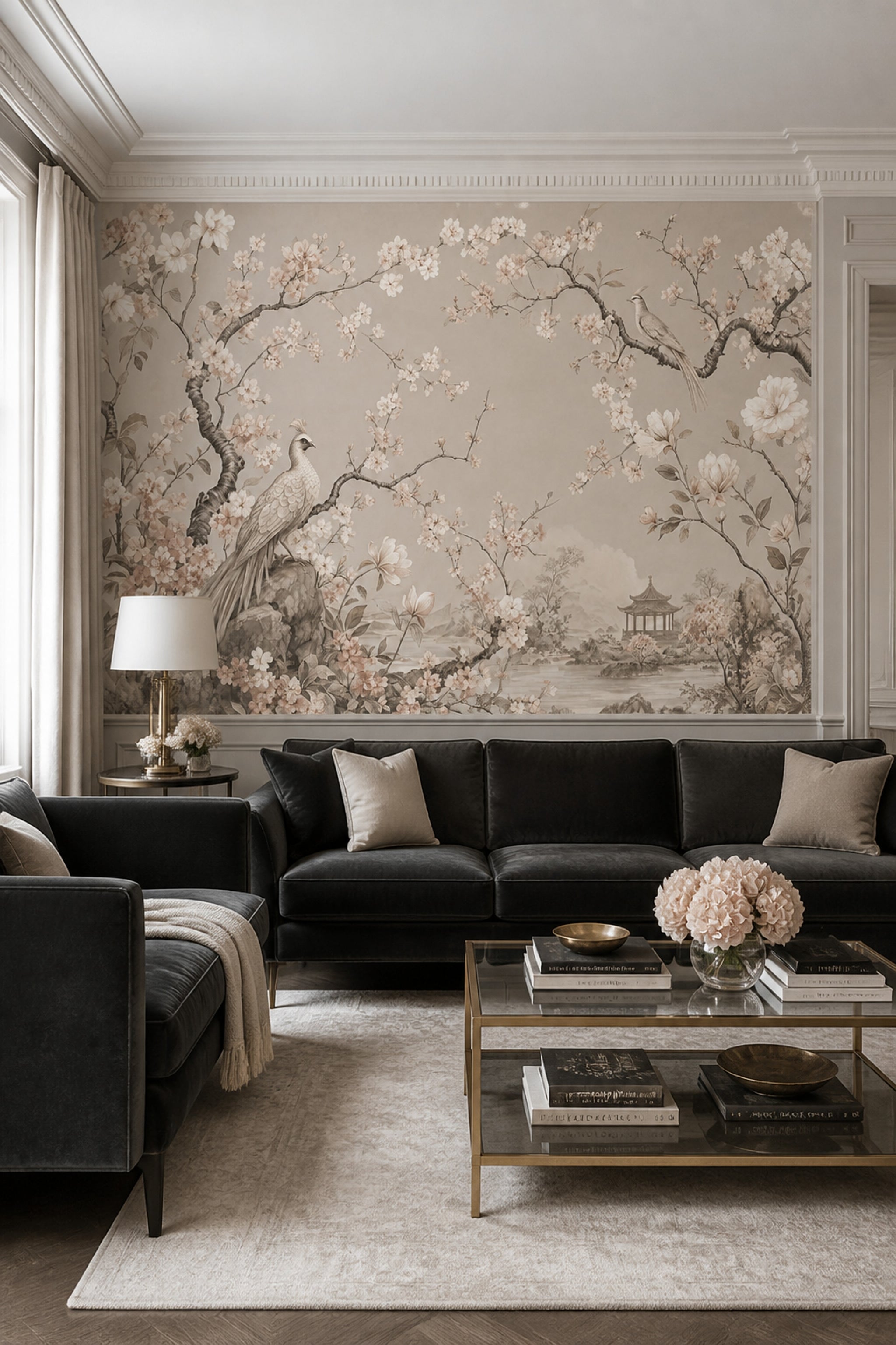 Chinoiserie Wallpaper Floral Landscape Removable Wall Decor