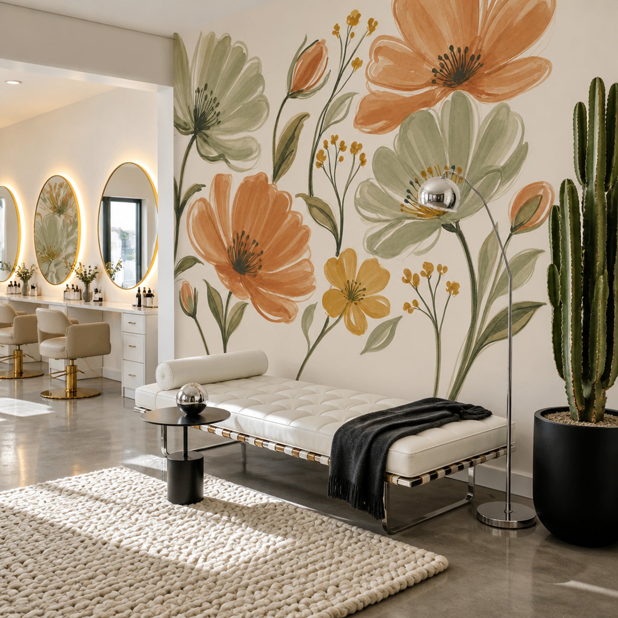 Terracotta Flowers Wallpaper Watercolor Botanical Wall Mural
