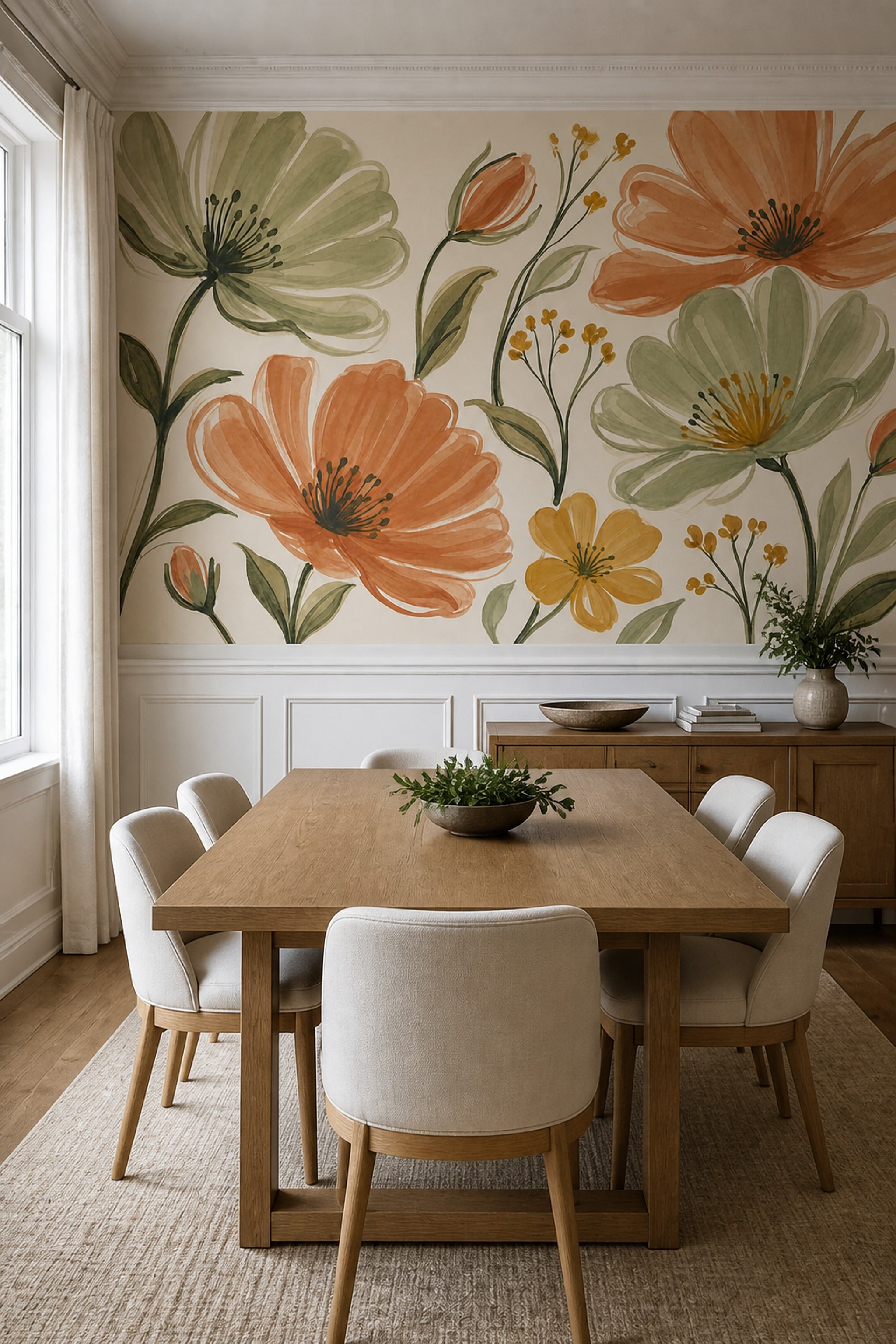 Terracotta Flowers Wallpaper Watercolor Botanical Wall Mural
