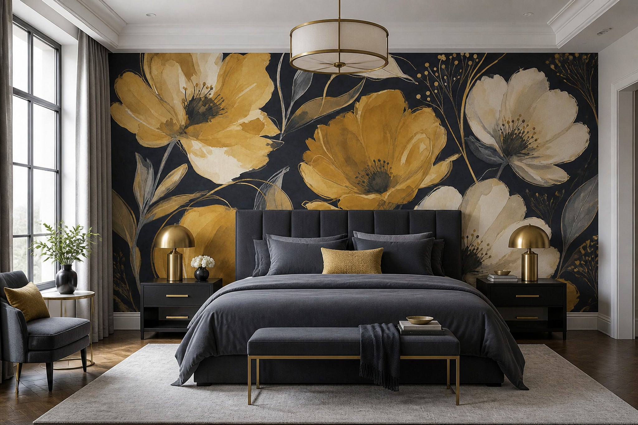 Dark Floral Wallpaper Moody Botanical Removable Wall Decor