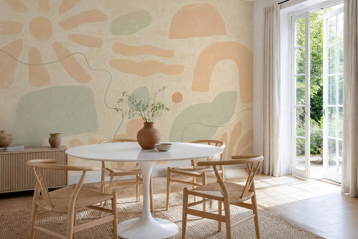 Organic Shapes Wallpaper Pastel Terracotta Removable Hand Painted Wall Decor