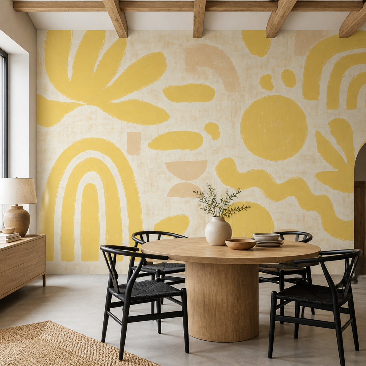 Abstract Wallpaper Yellow Brushstroke Wall Mural