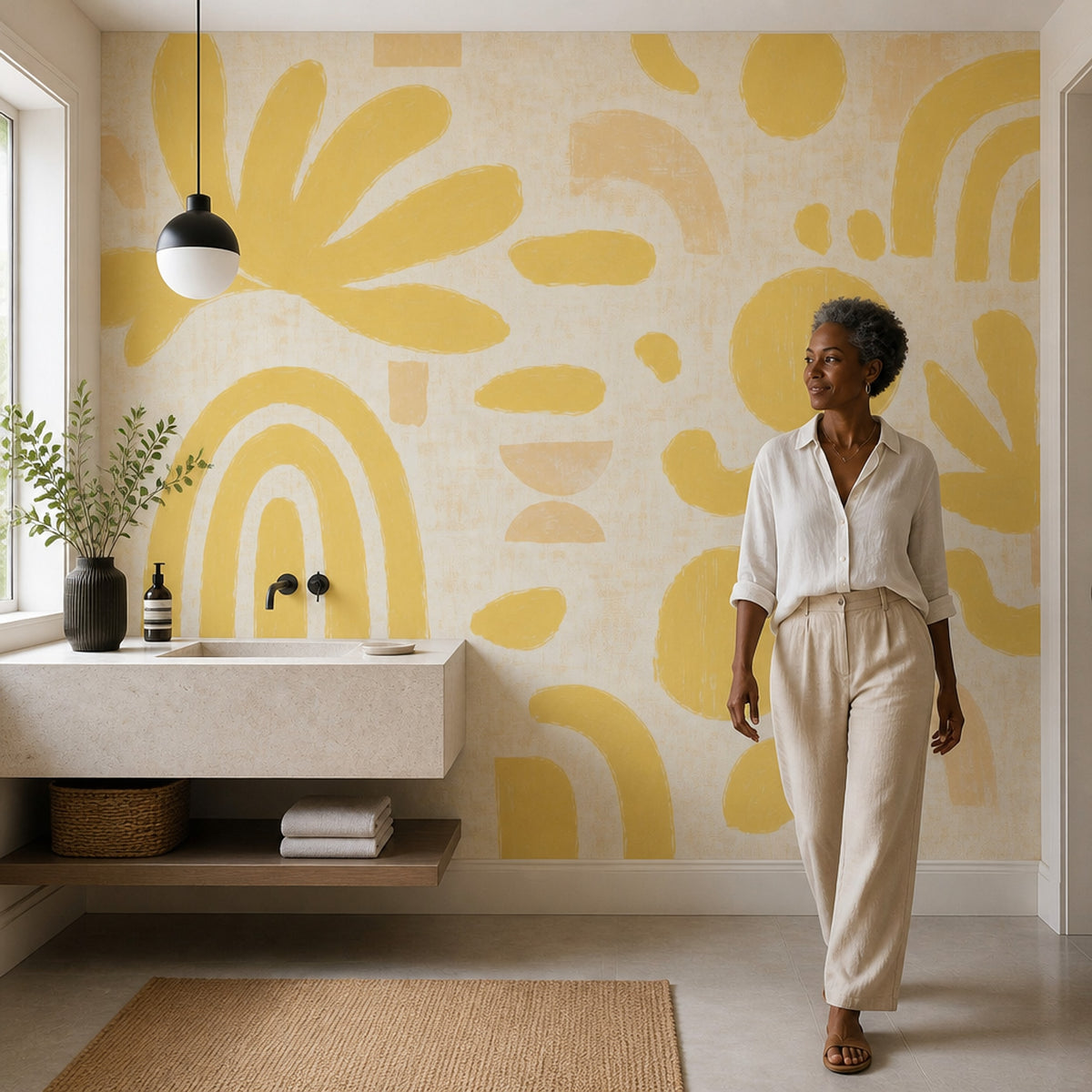 Abstract Wallpaper Yellow Brushstroke Wall Mural
