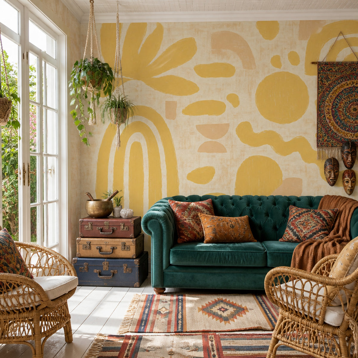 Abstract Wallpaper Yellow Brushstroke Wall Mural