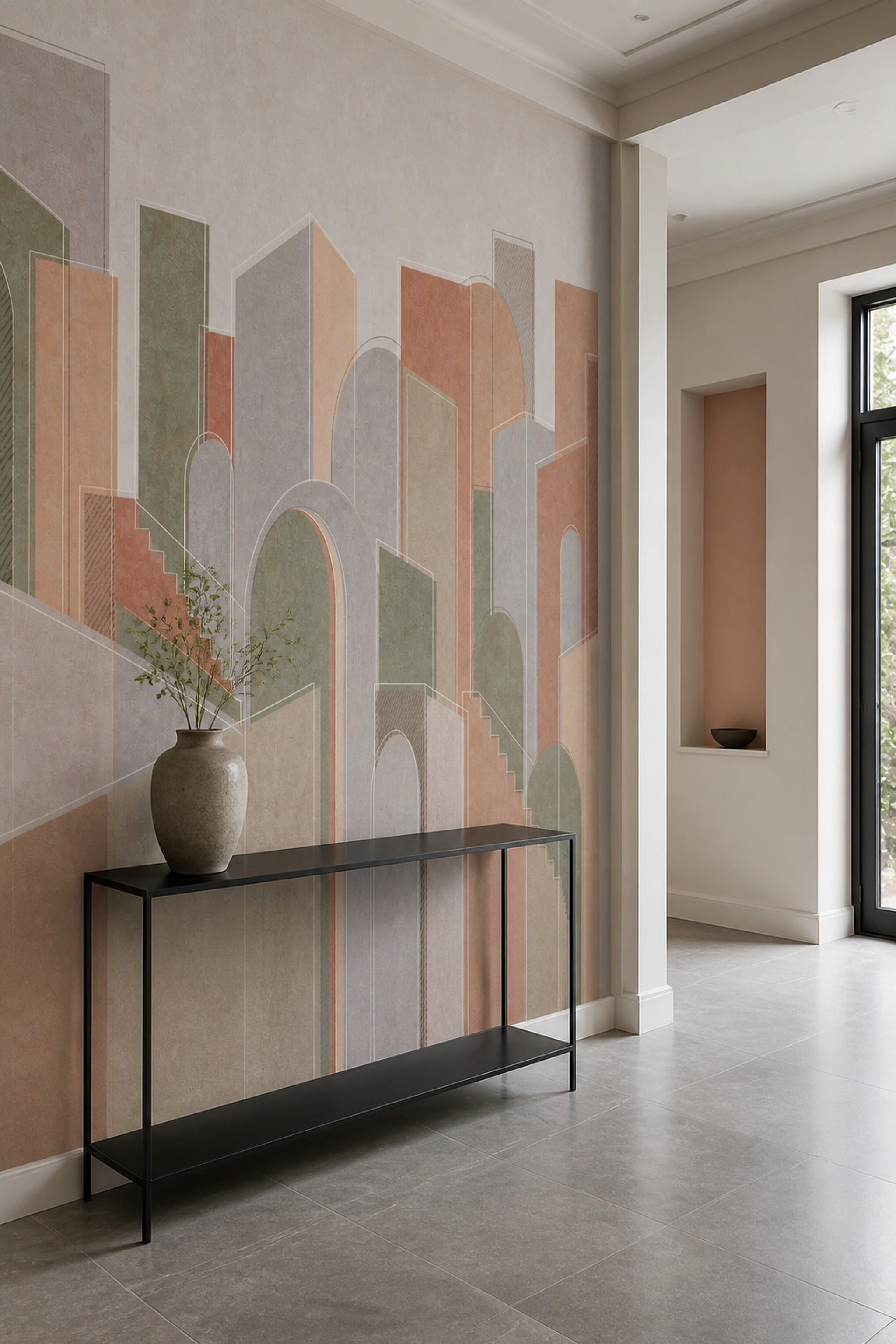 Abstract Cityscape Wallpaper Geometric Architecture Removable Arches Wall Decor