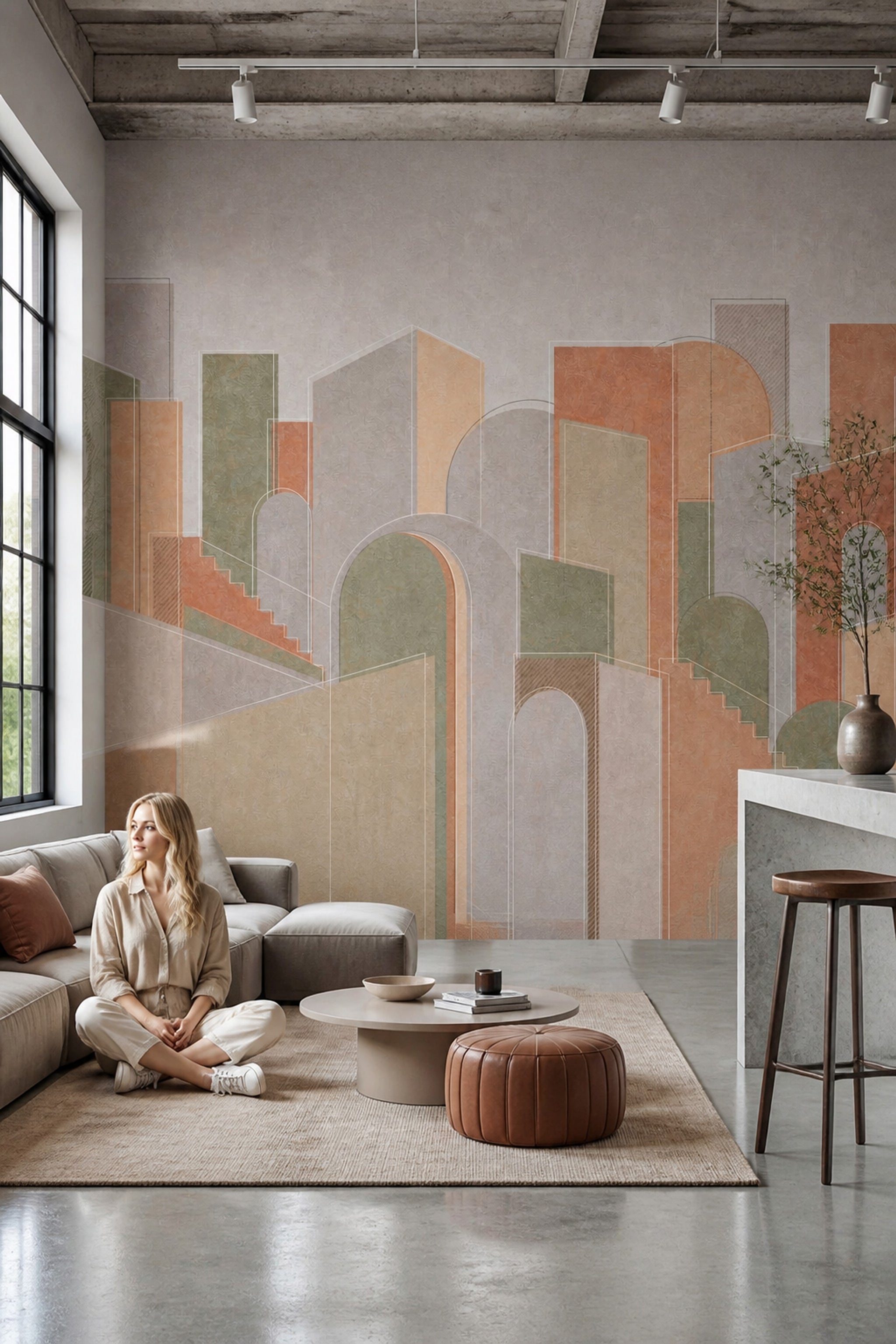 Abstract Cityscape Wallpaper Geometric Architecture Removable Arches Wall Decor