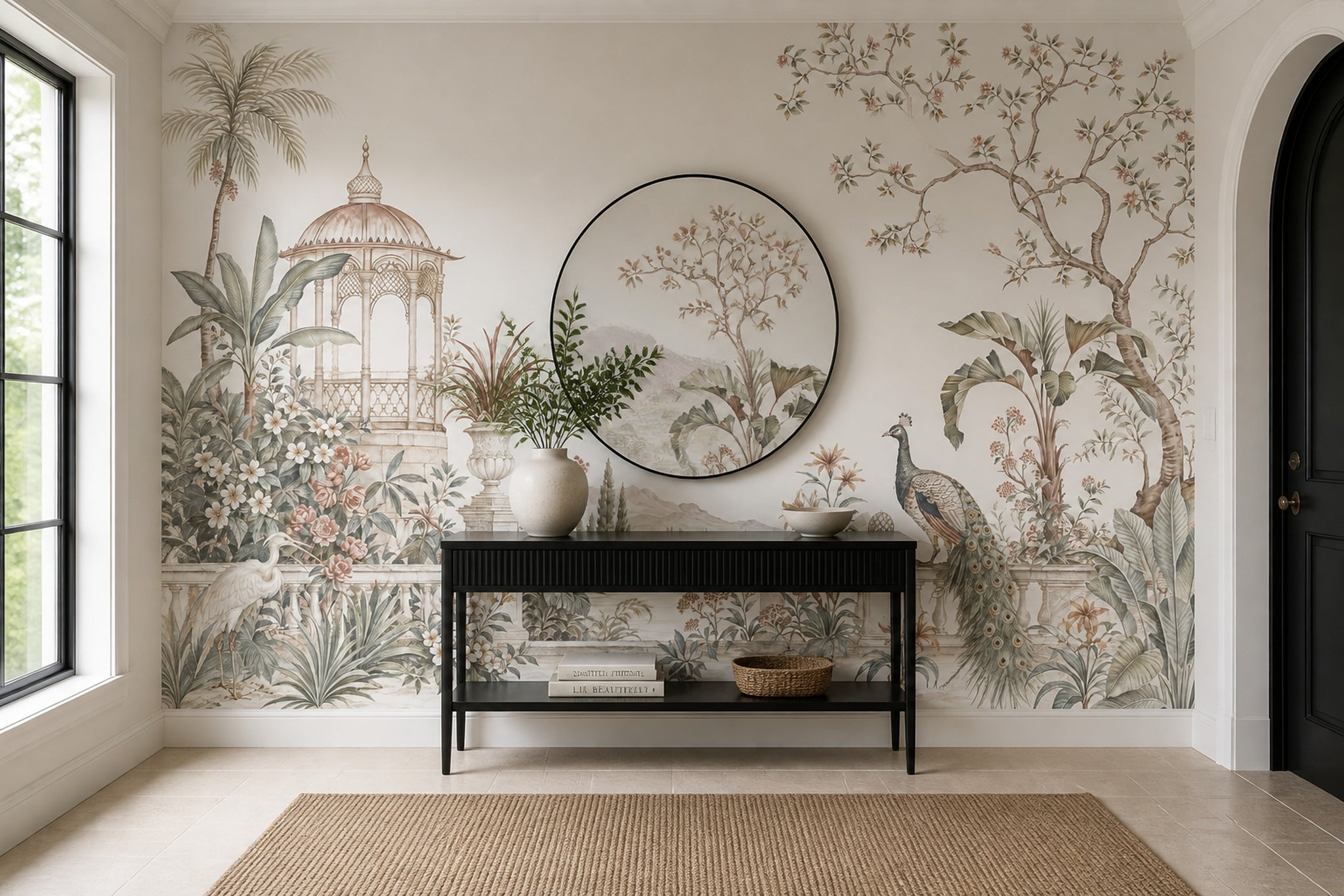 Bright Garden Mural Wallpaper Floral Landscape Peacock Removable Wall Decor