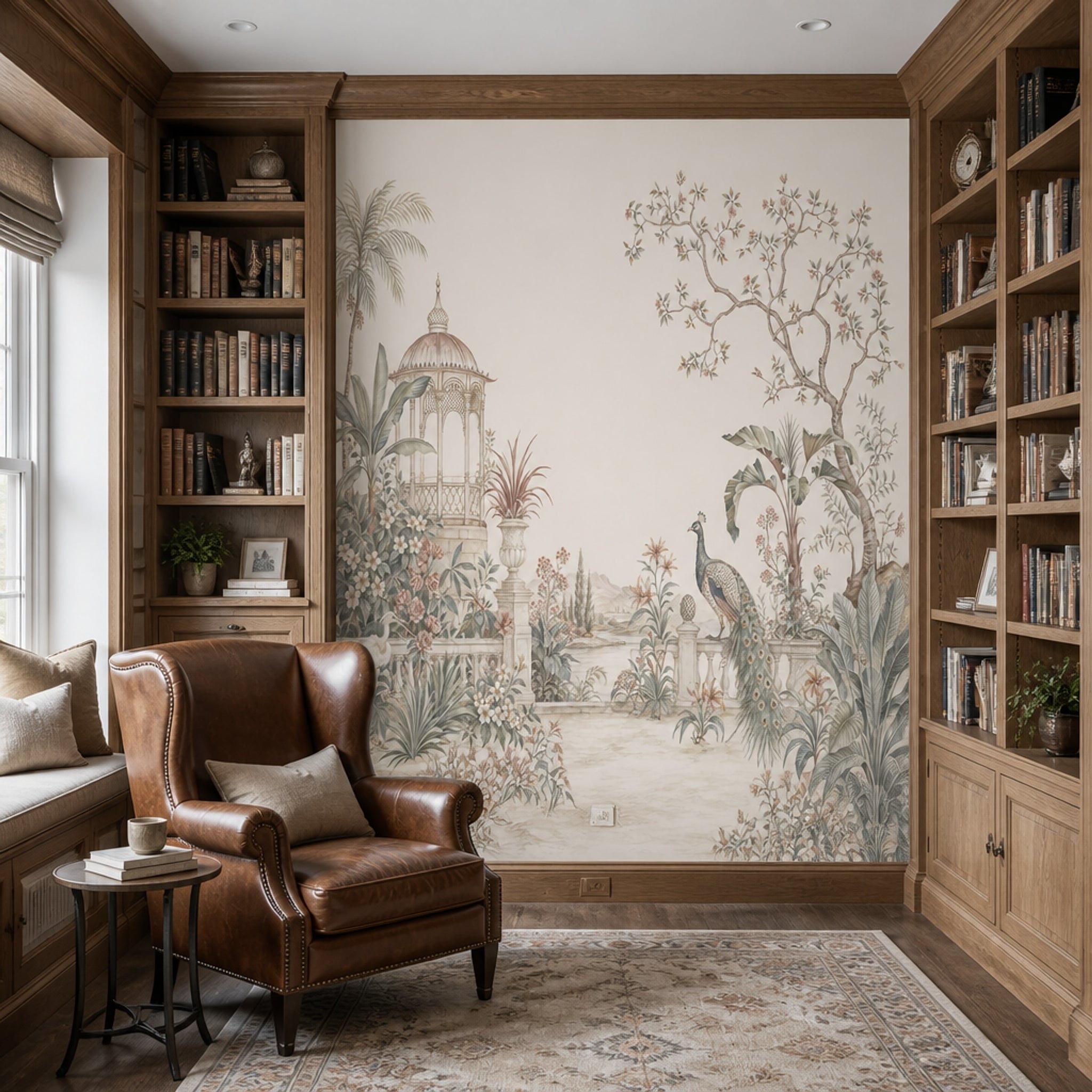 Bright Garden Mural Wallpaper Floral Landscape Peacock Removable Wall Decor