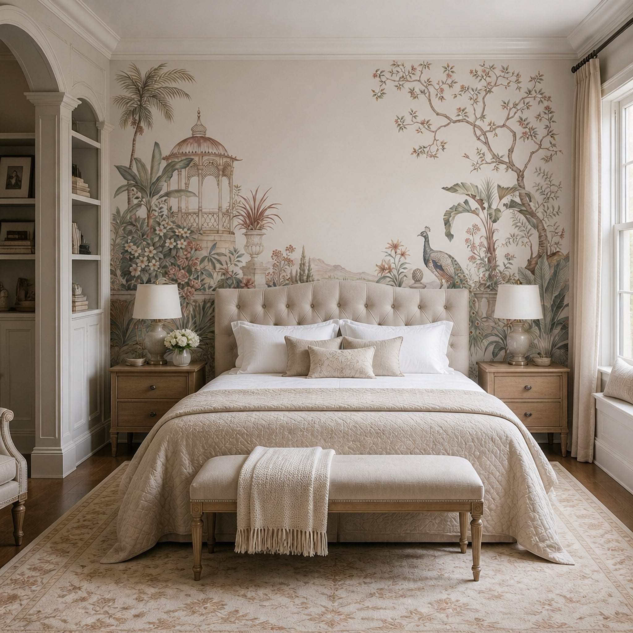 Bright Garden Mural Wallpaper Floral Landscape Peacock Removable Wall Decor