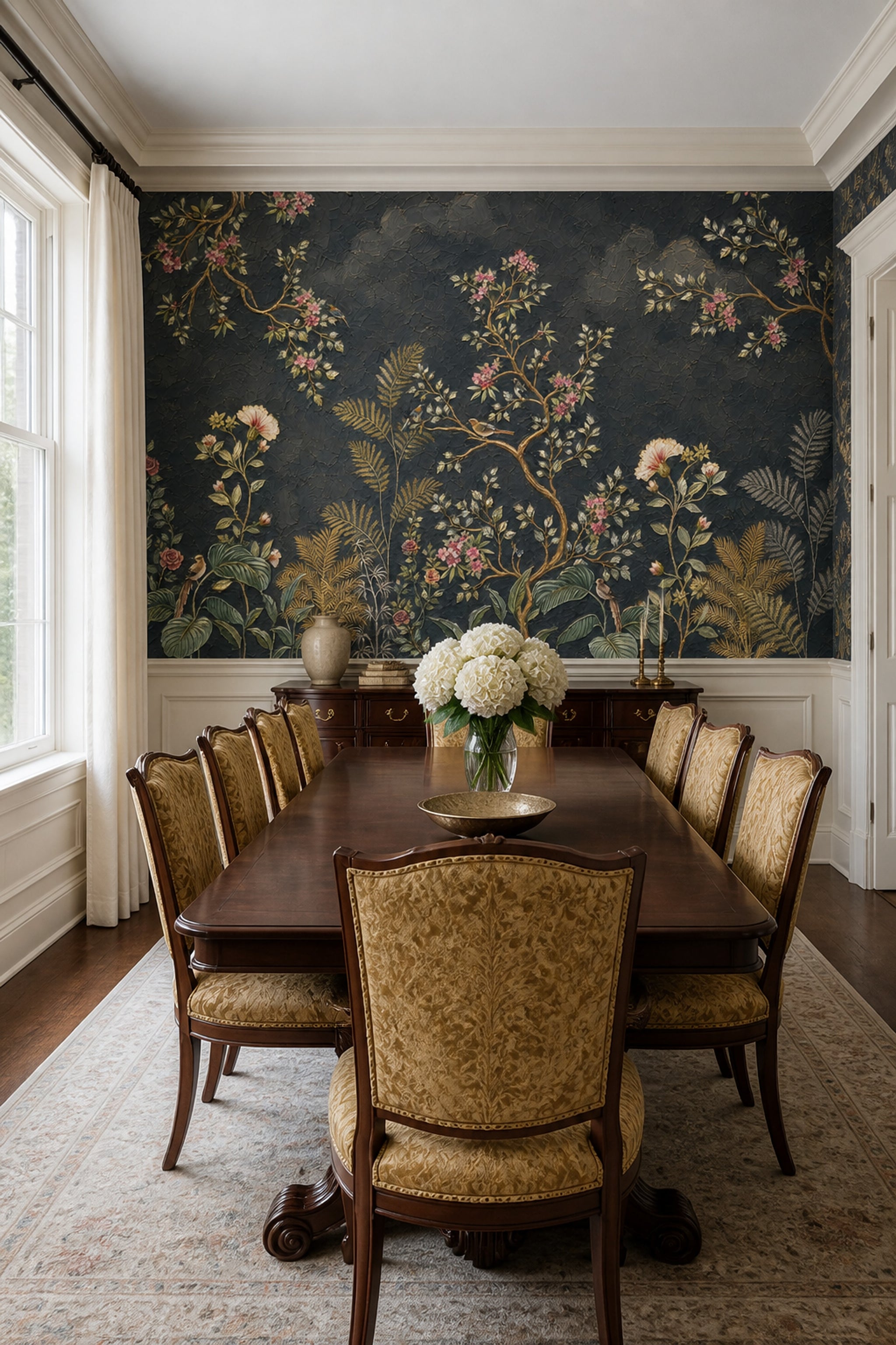 Dark Floral Wallpaper Chinoiserie Removable Botanical Wall Decor