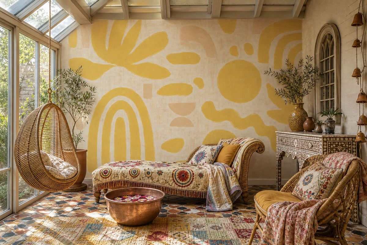 Abstract Wallpaper Yellow Brushstroke Wall Mural