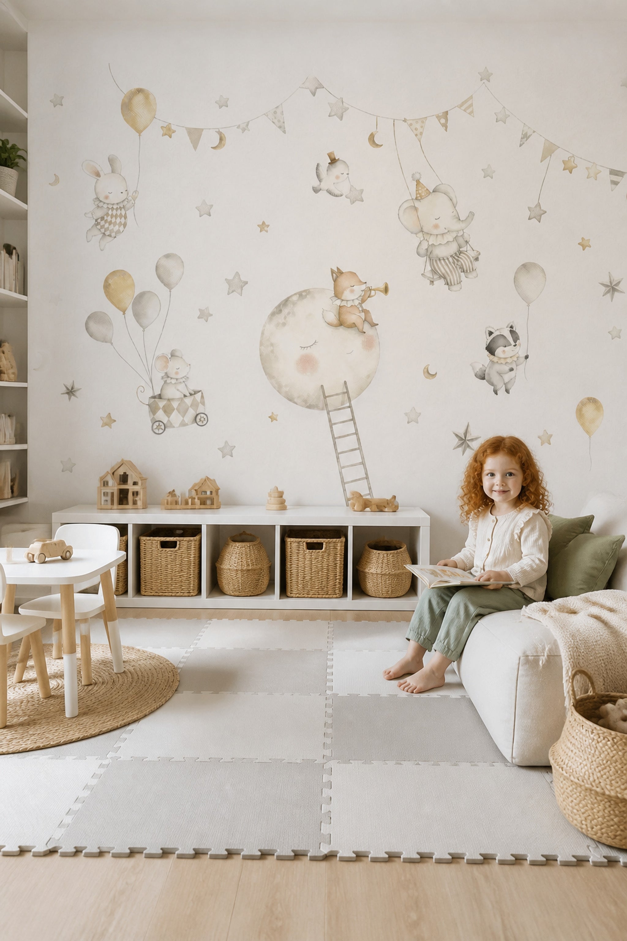 Nursery Wallpaper Watercolor Animals Celestial Removable Wall Decor