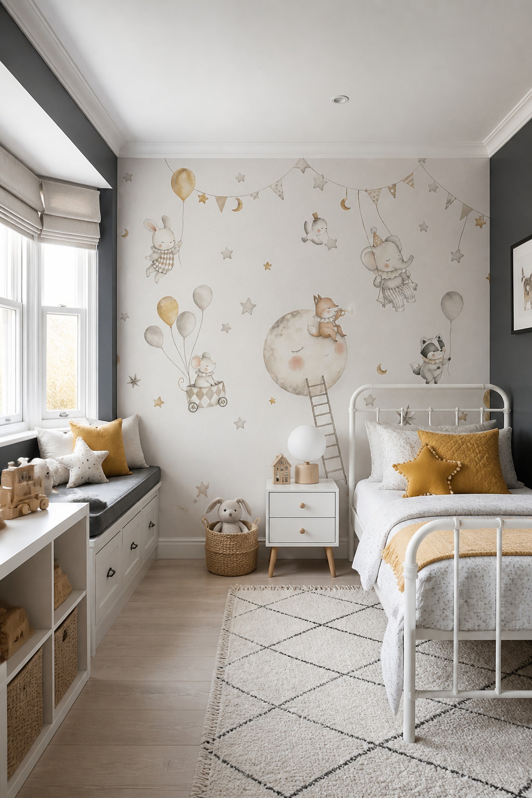 Nursery Wallpaper Watercolor Animals Celestial Removable Wall Decor