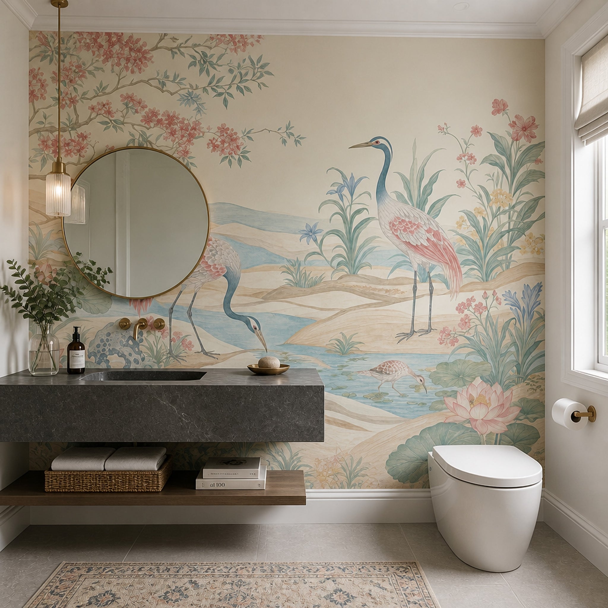 Chinoiserie Wallpaper Cranes Lotus Wall Mural