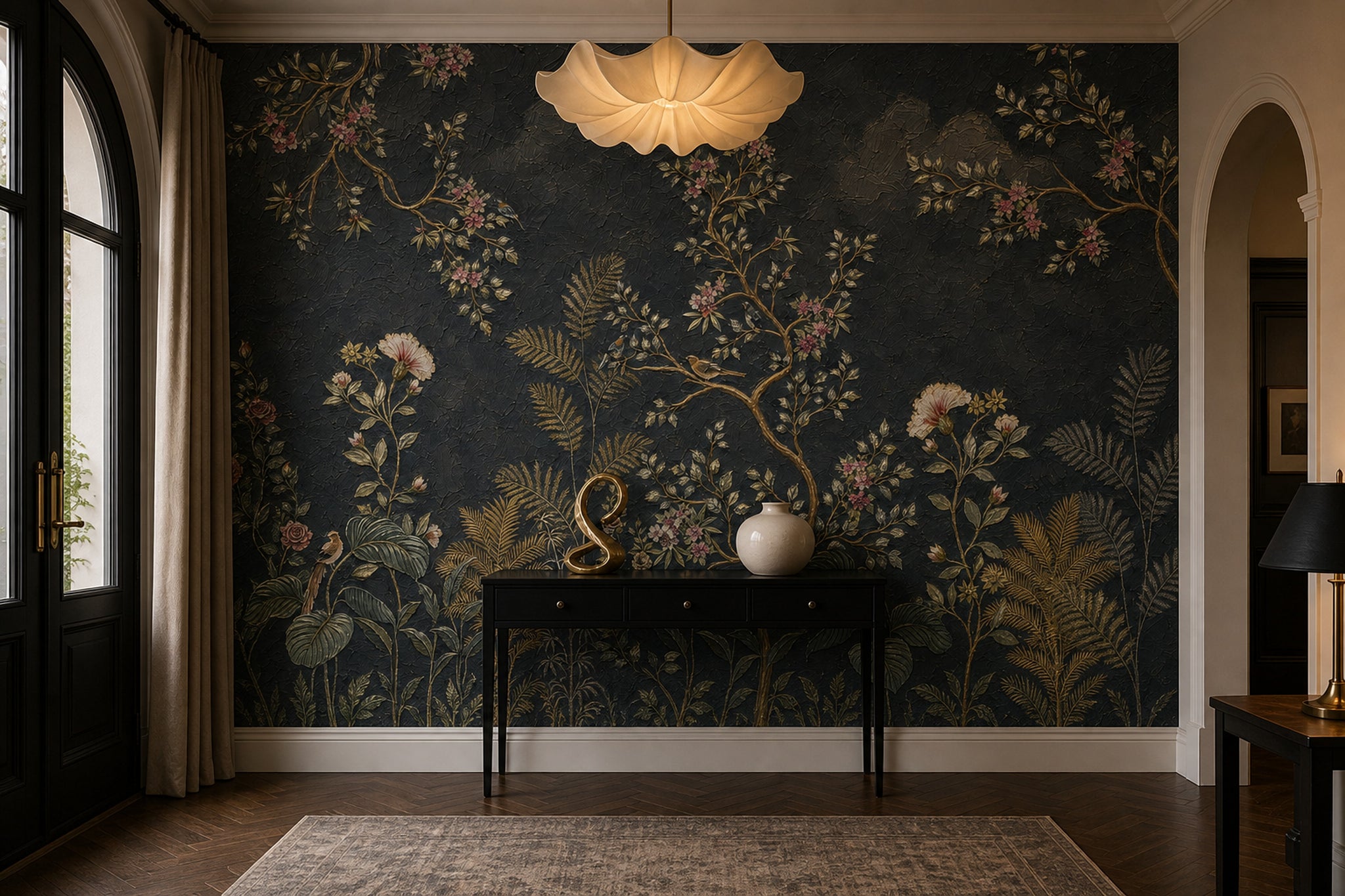 Dark Floral Wallpaper Chinoiserie Removable Botanical Wall Decor