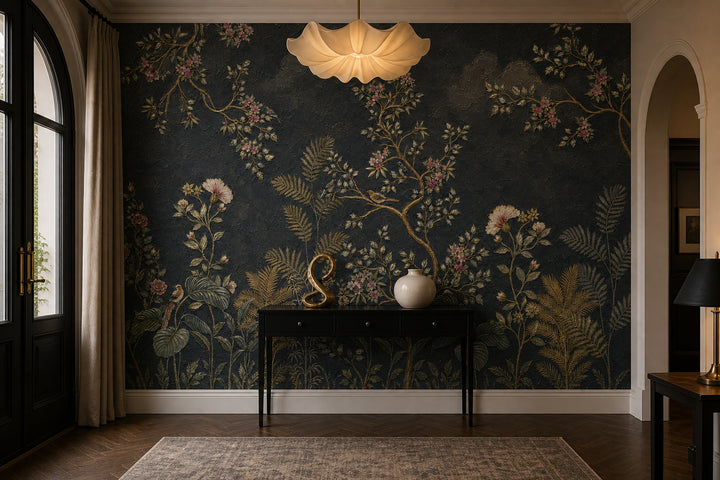 Dark Floral Wallpaper Chinoiserie Removable Botanical Wall Decor