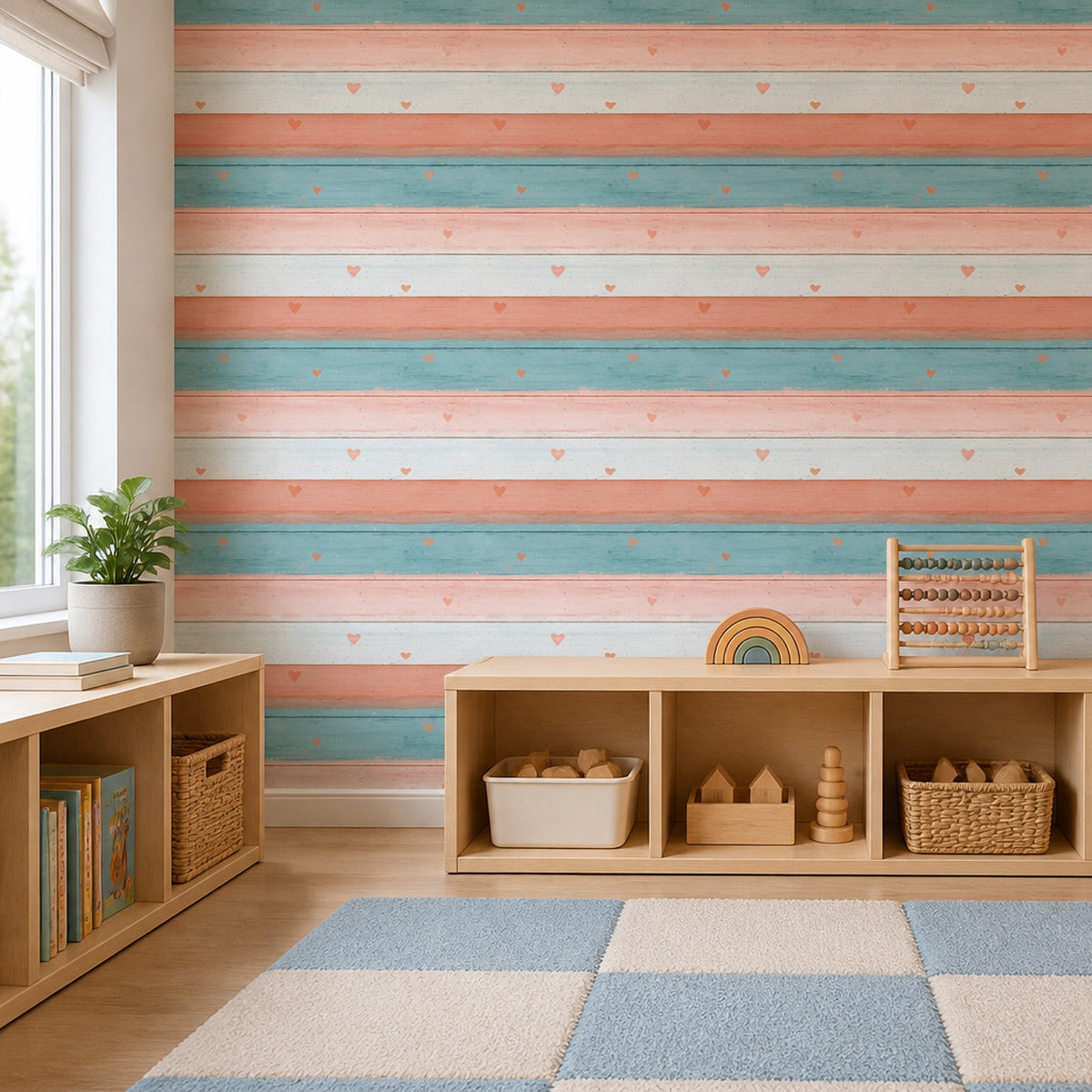 Rustic Wood Wallpaper Horizontal Planks Painted Wood Removable Wall Decor