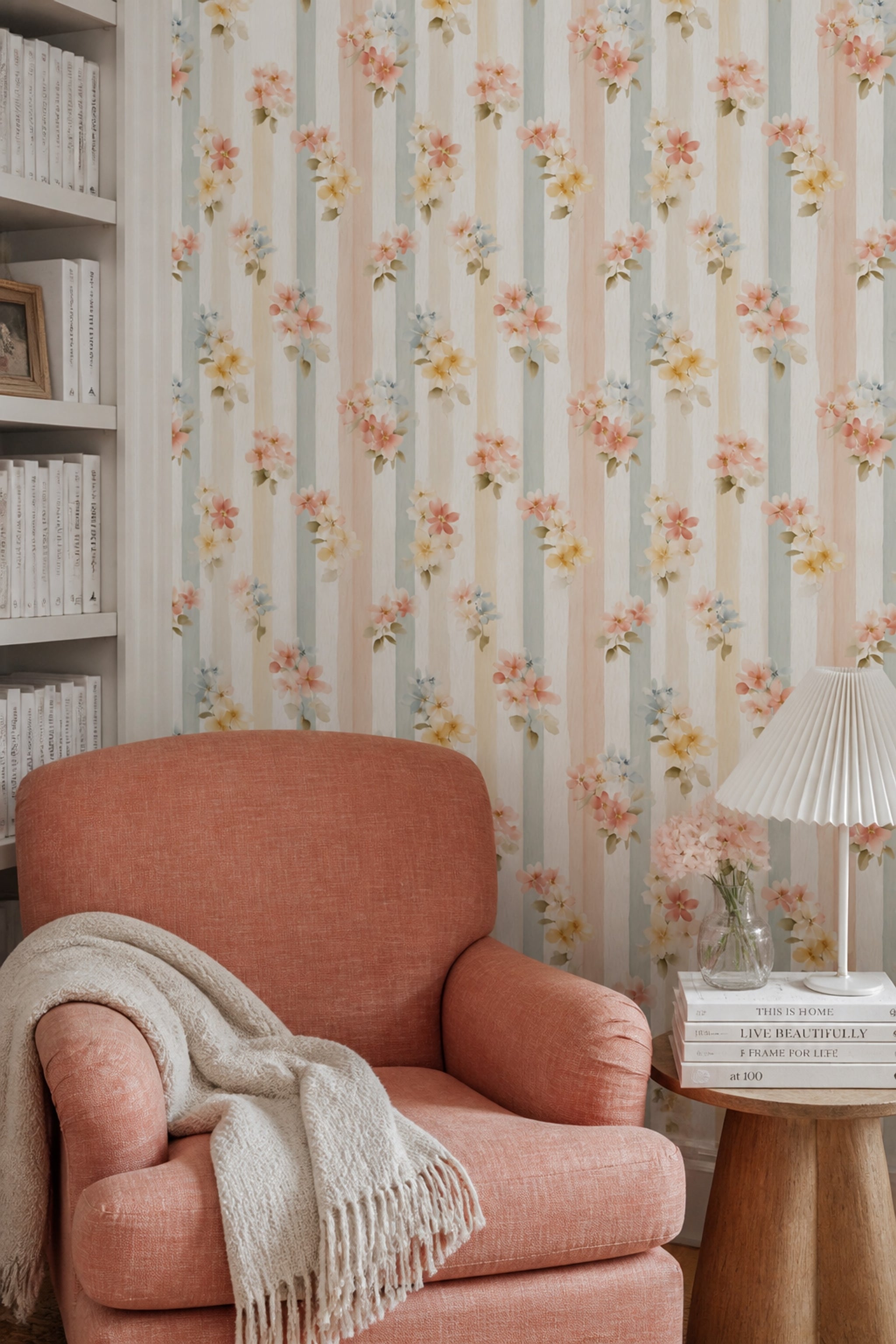 Muted Green Wallpaper Pastel Stripes Watercolor Decorative Mural
