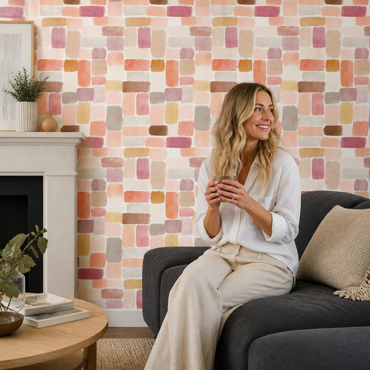 Painted Rectangles Wallpaper Abstract Modern Wallpaper Removable Wall Decor