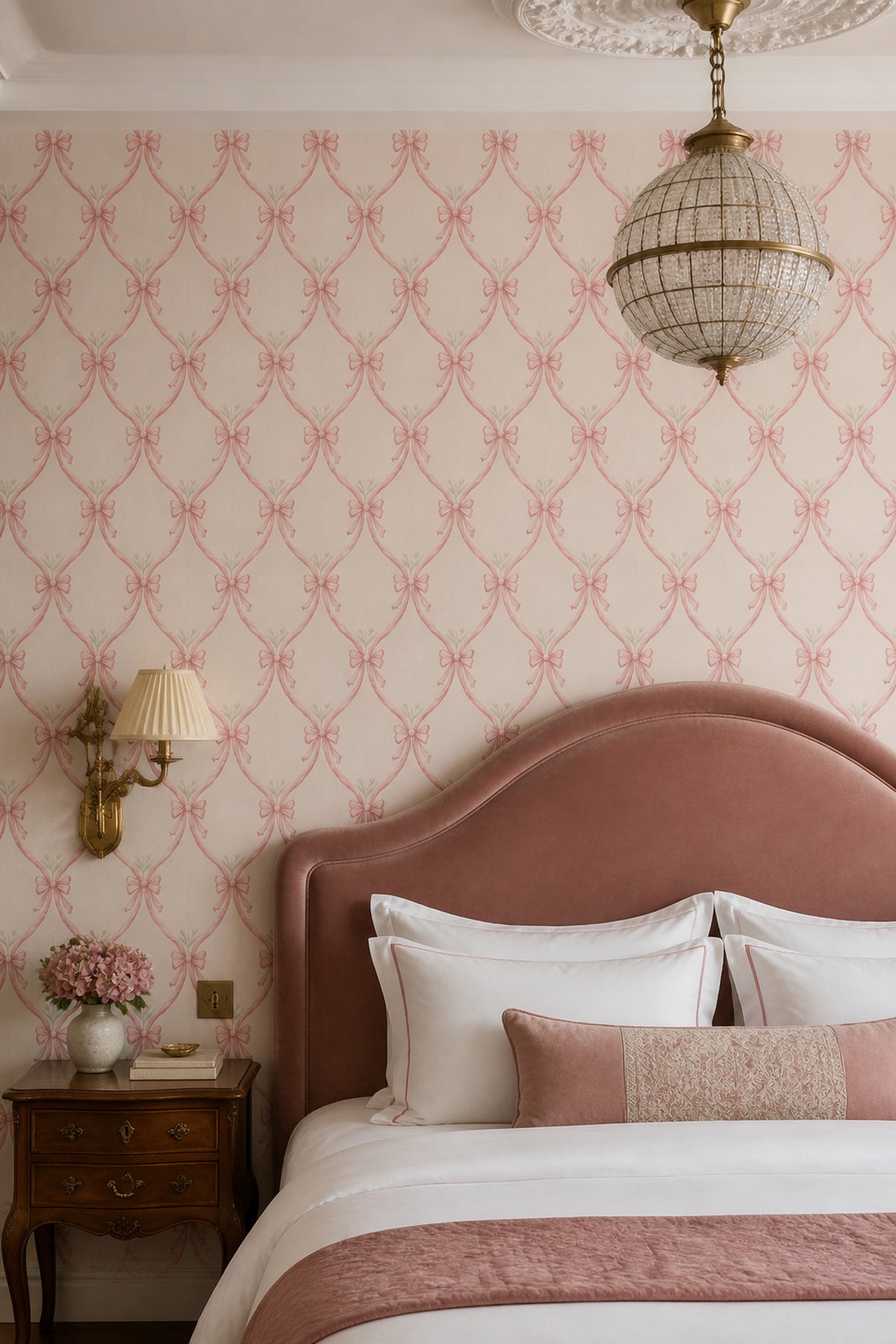 Pink Ribbon Wallpaper Bows Removable Trellis Wall Double Roll