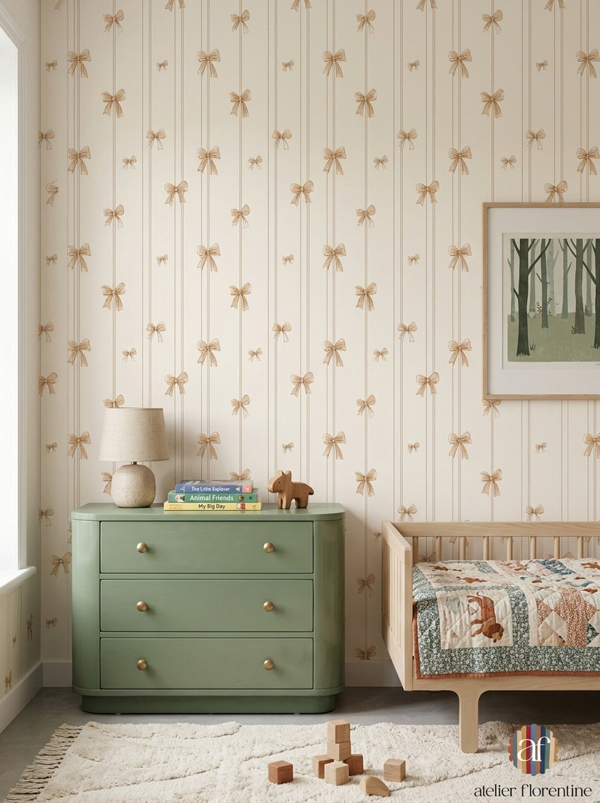 Bows Wallpaper Ribbon Vertical Stripes Decorative Mural