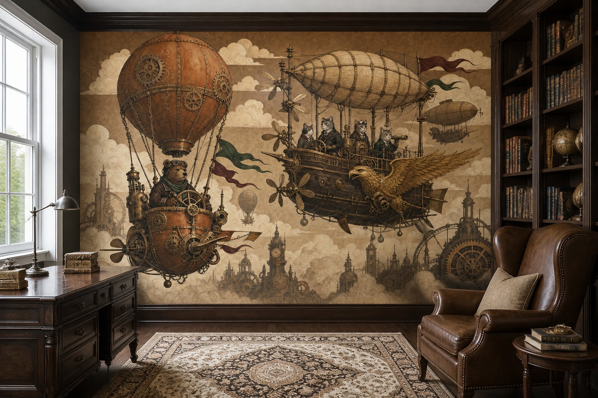 Muted Green Wallpaper Hot Air Balloon Removable Wall Decor