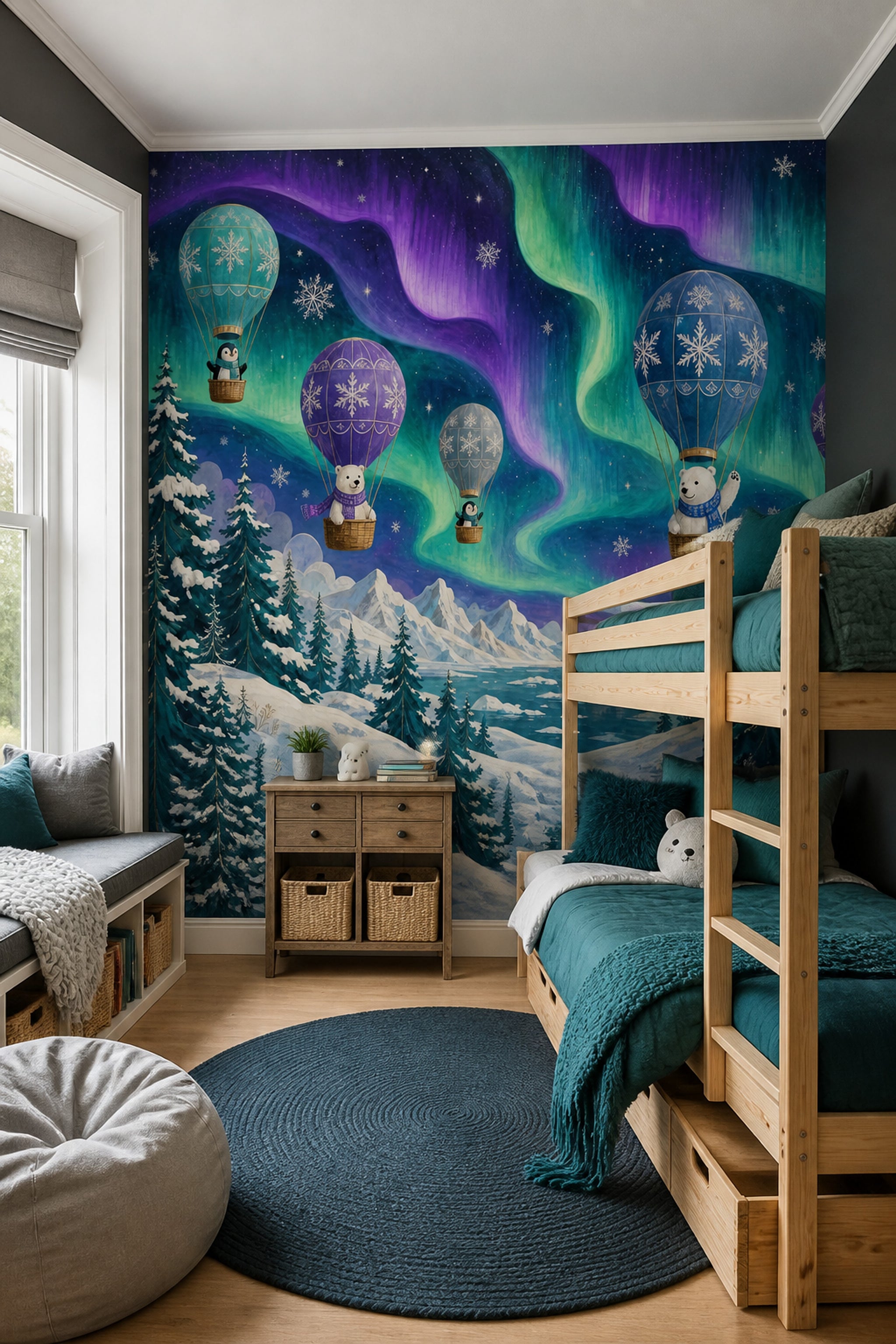 Aurora Borealis Wallpaper Starry Sky Arctic Animals Removable Wall Decor