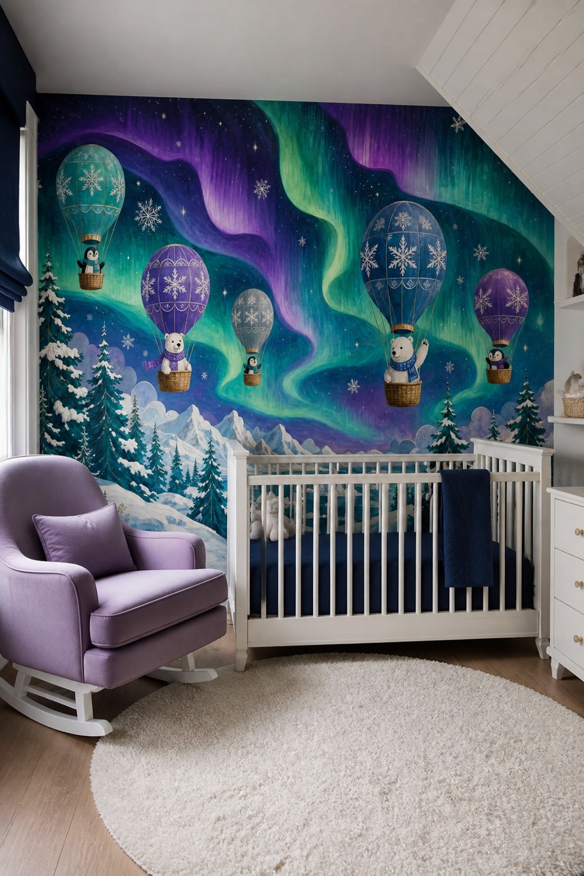 Aurora Borealis Wallpaper Starry Sky Arctic Animals Removable Wall Decor