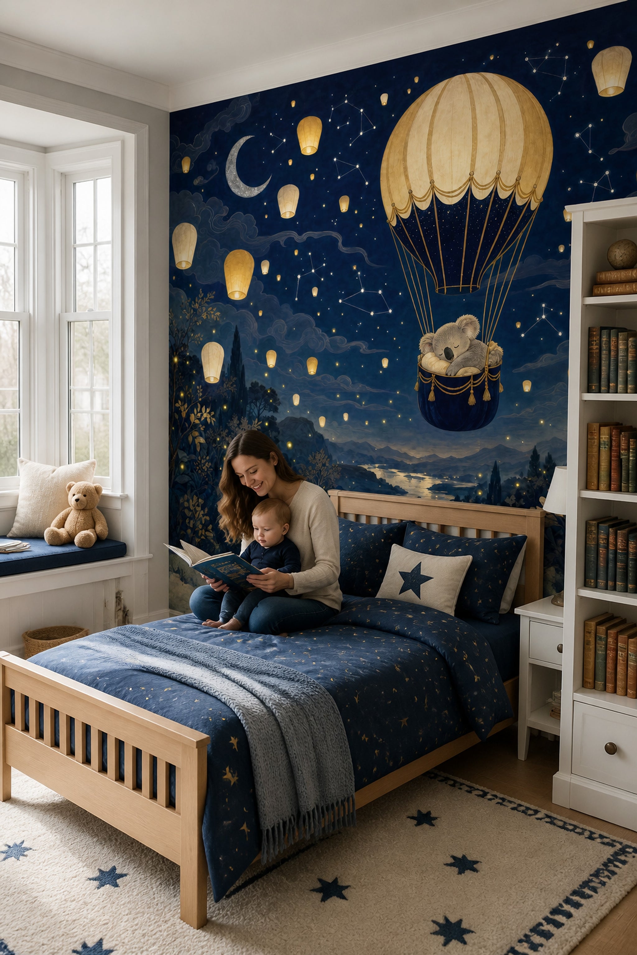 Hot Air Balloon Wallpaper Sky Lantern Crescent Moon Removable Wall Decor