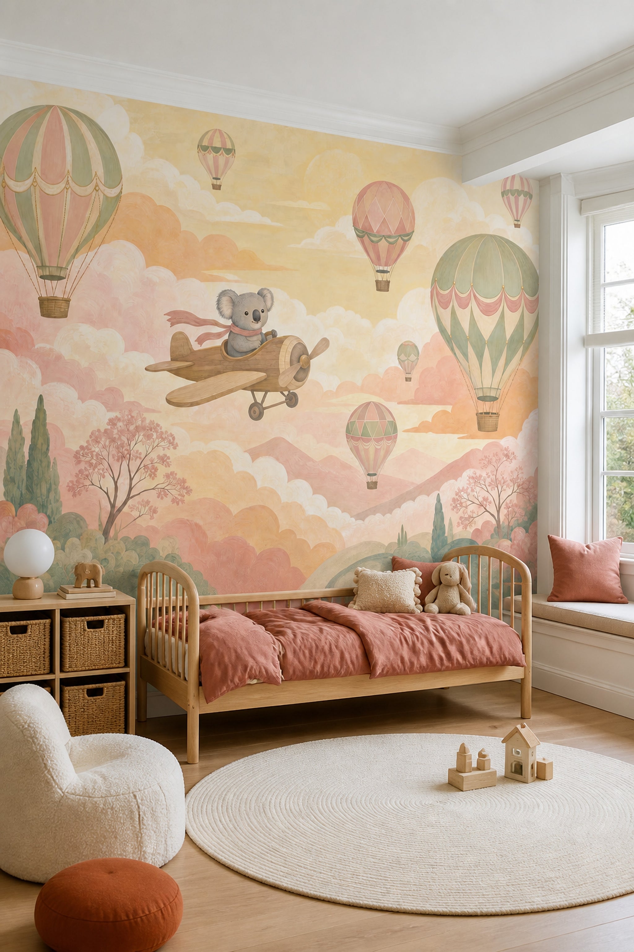Koala Airplane Wallpaper Hot Air Balloons Storybook Removable Wall Decor