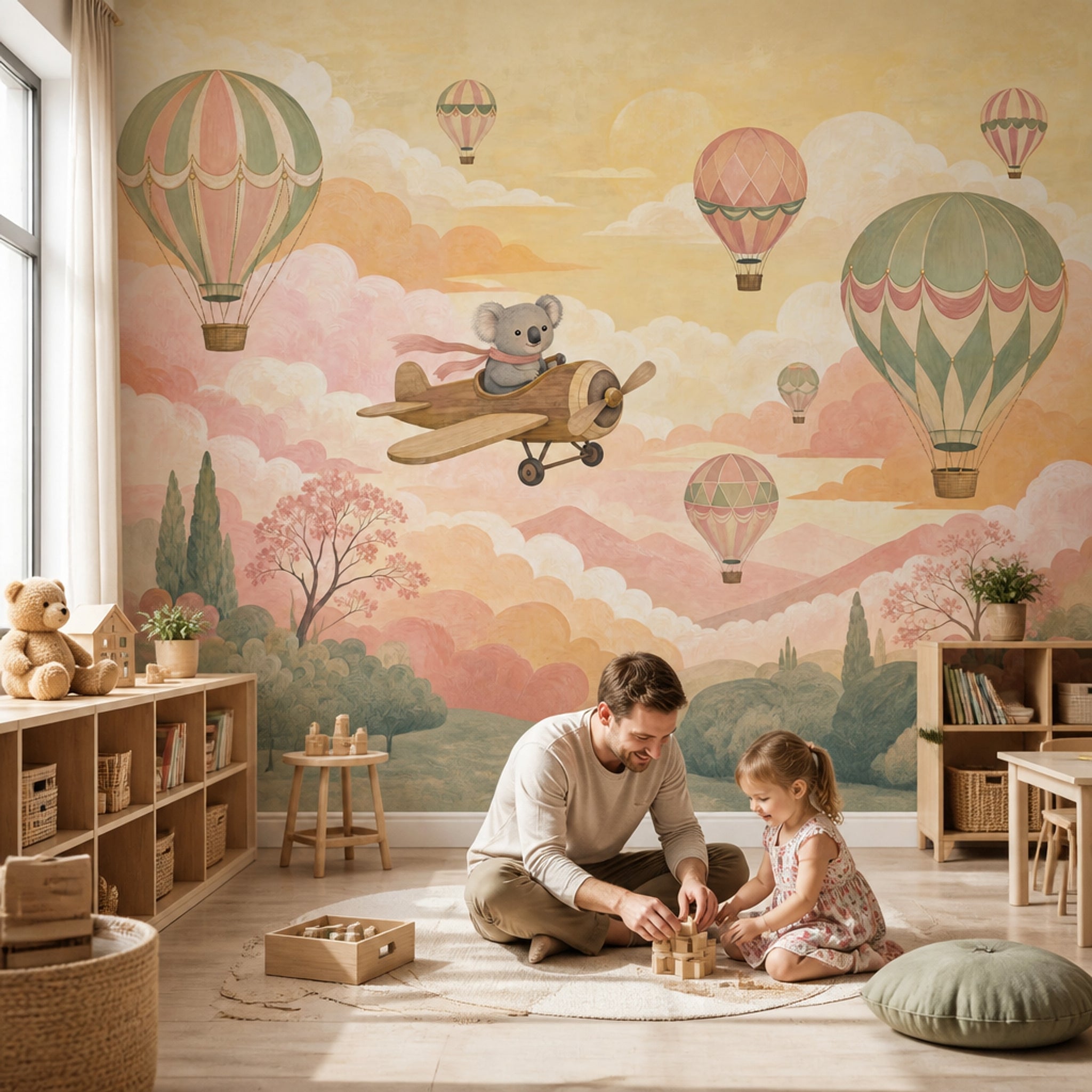 Koala Airplane Wallpaper Hot Air Balloons Storybook Removable Wall Decor
