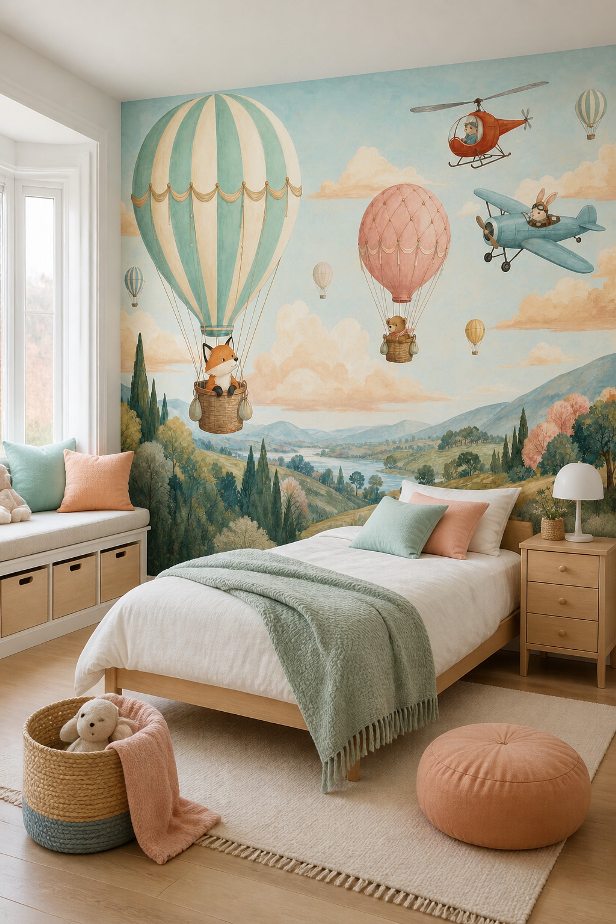 Hot Air Balloon Wallpaper Airplane Helicopter Wall Mural