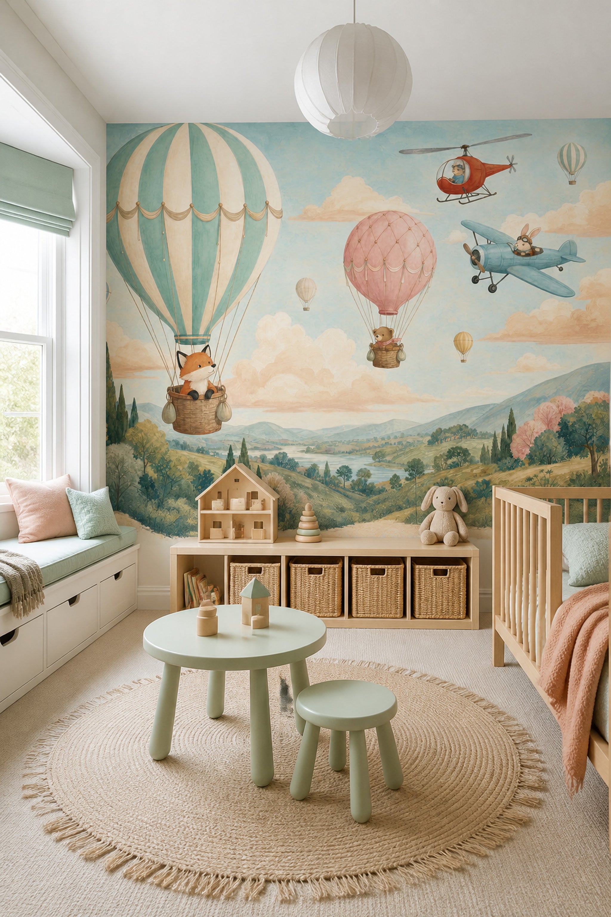 Hot Air Balloon Wallpaper Airplane Helicopter Wall Mural