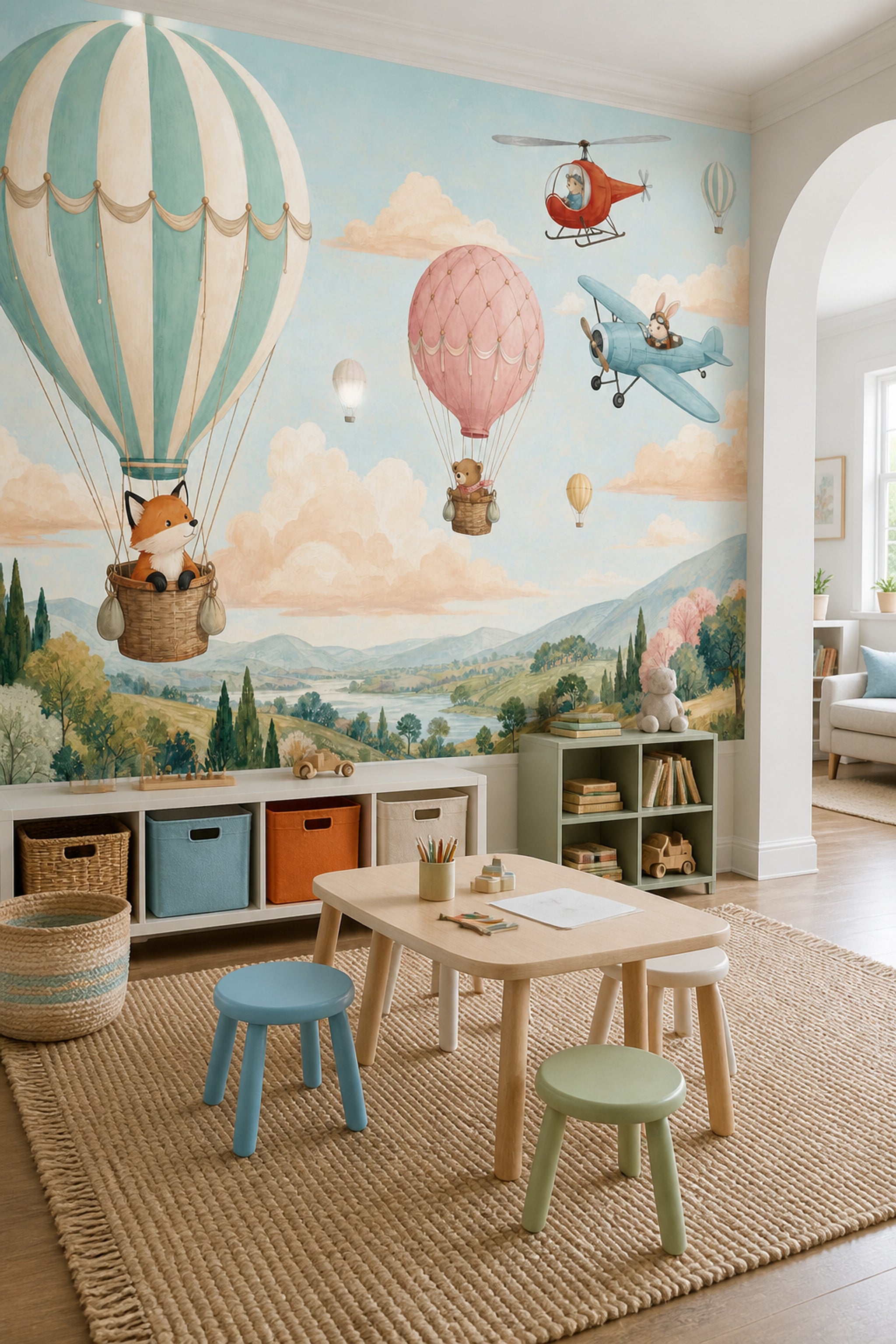 Hot Air Balloon Wallpaper Airplane Helicopter Wall Mural