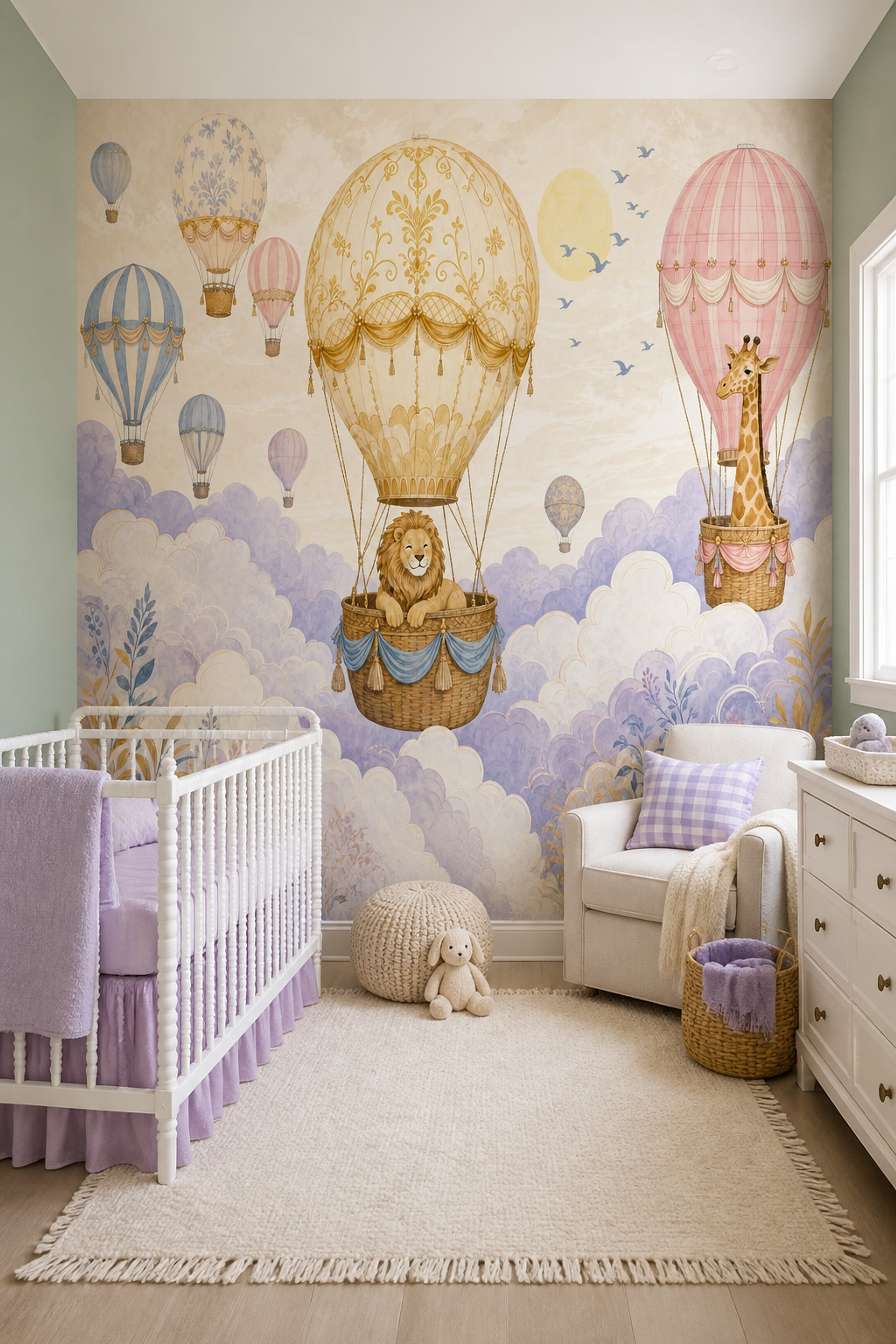 Hot Air Balloons Wallpaper Lion Giraffe Removable Wall Decor