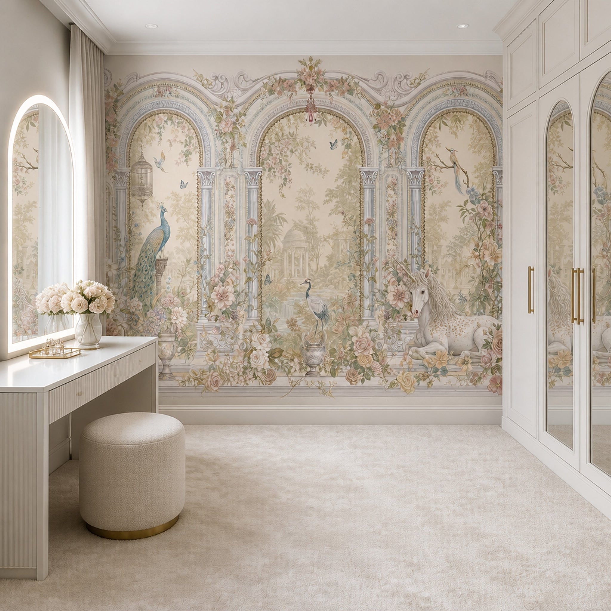 Muted Green Wallpaper Romantic Chinoiserie Removable Wall Decor