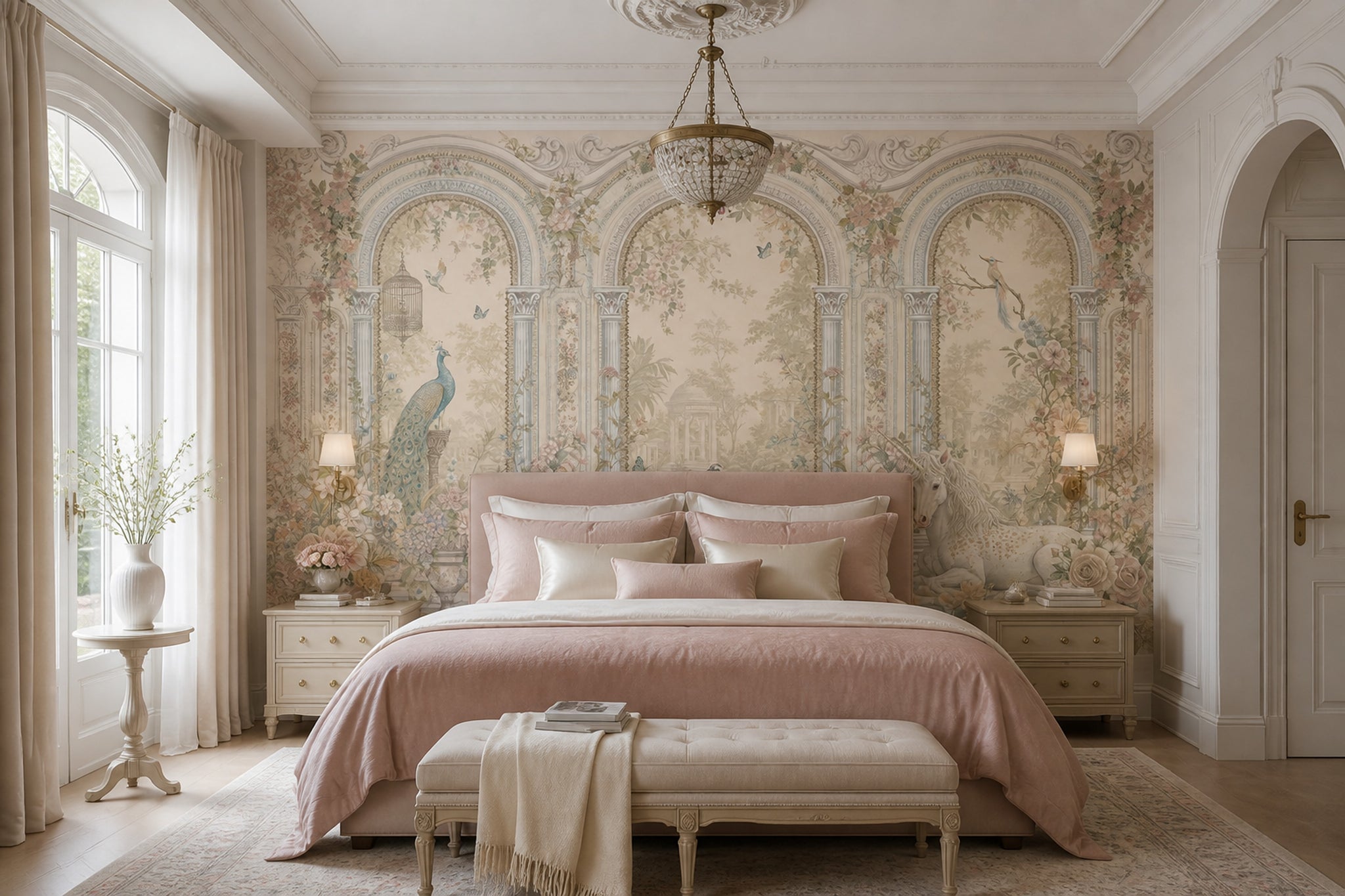 Muted Green Wallpaper Romantic Chinoiserie Removable Wall Decor