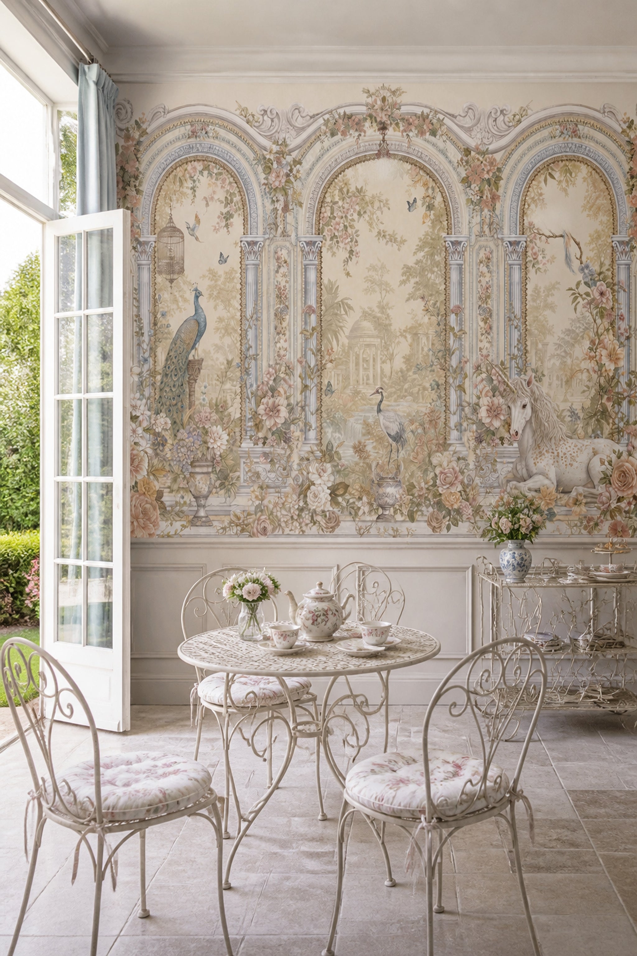 Muted Green Wallpaper Romantic Chinoiserie Removable Wall Decor