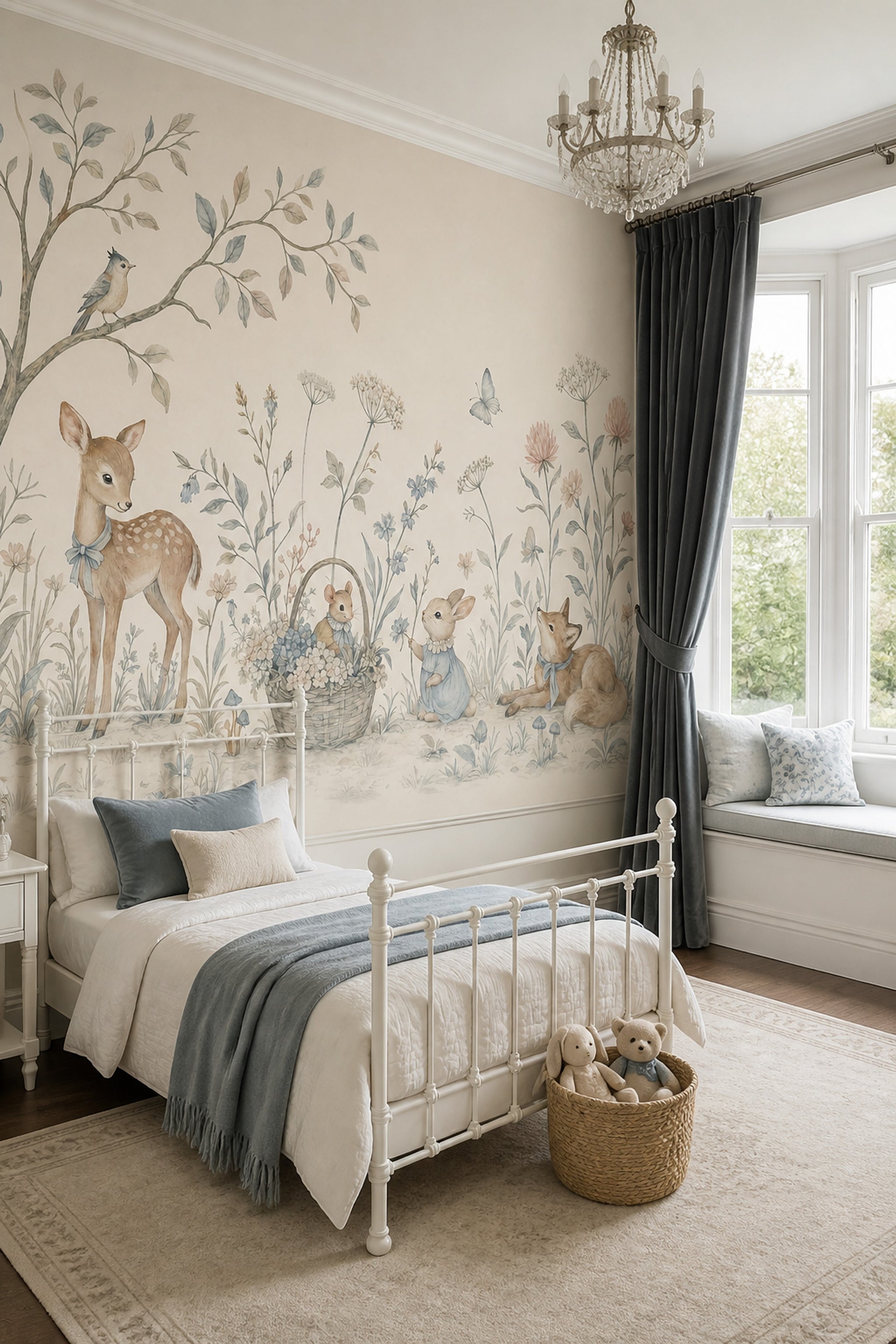 Woodland Animals Wallpaper Floral Meadow Watercolor Wall Mural