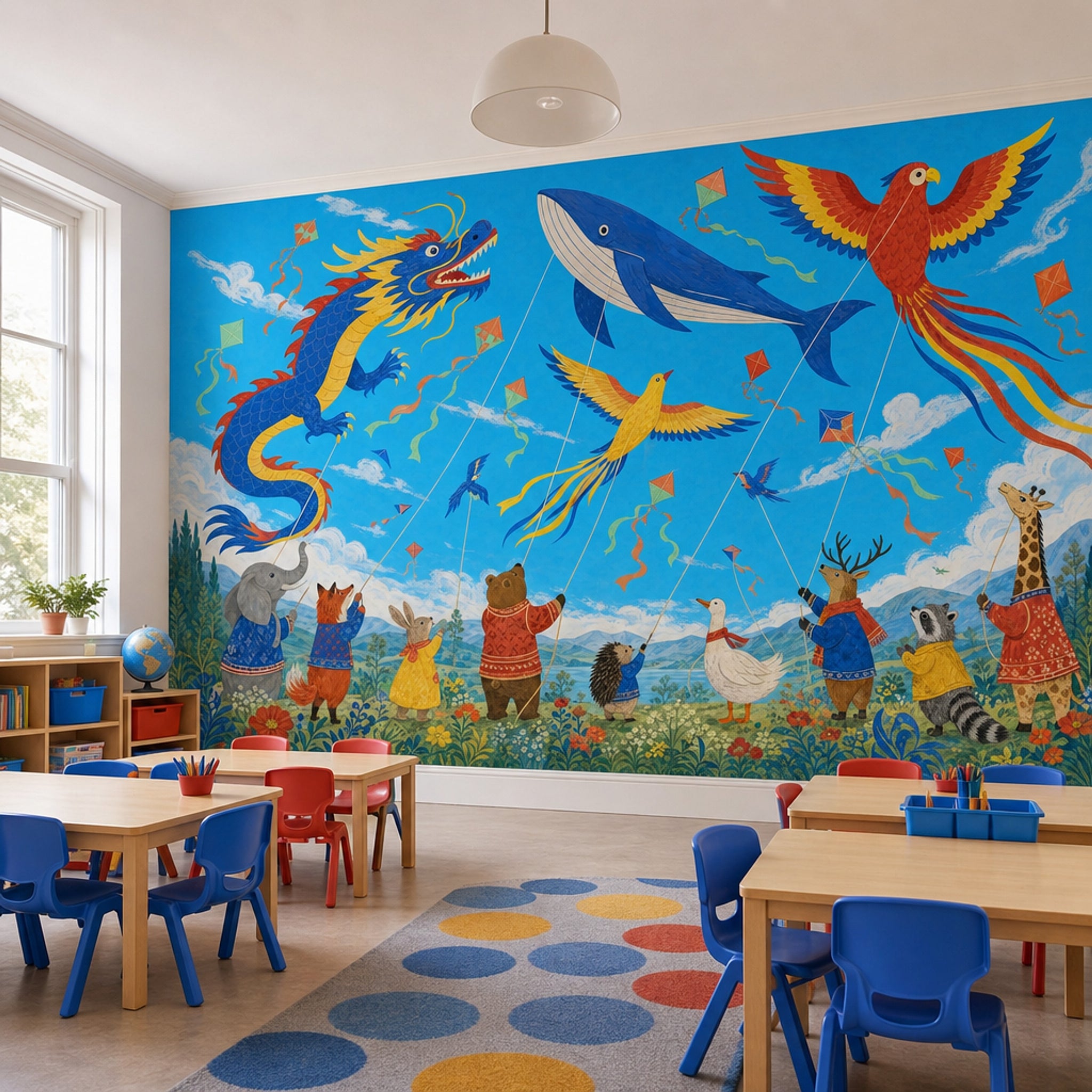 Whimsical Animals Wallpaper Kite Festival Dragon Kite Wall Mural