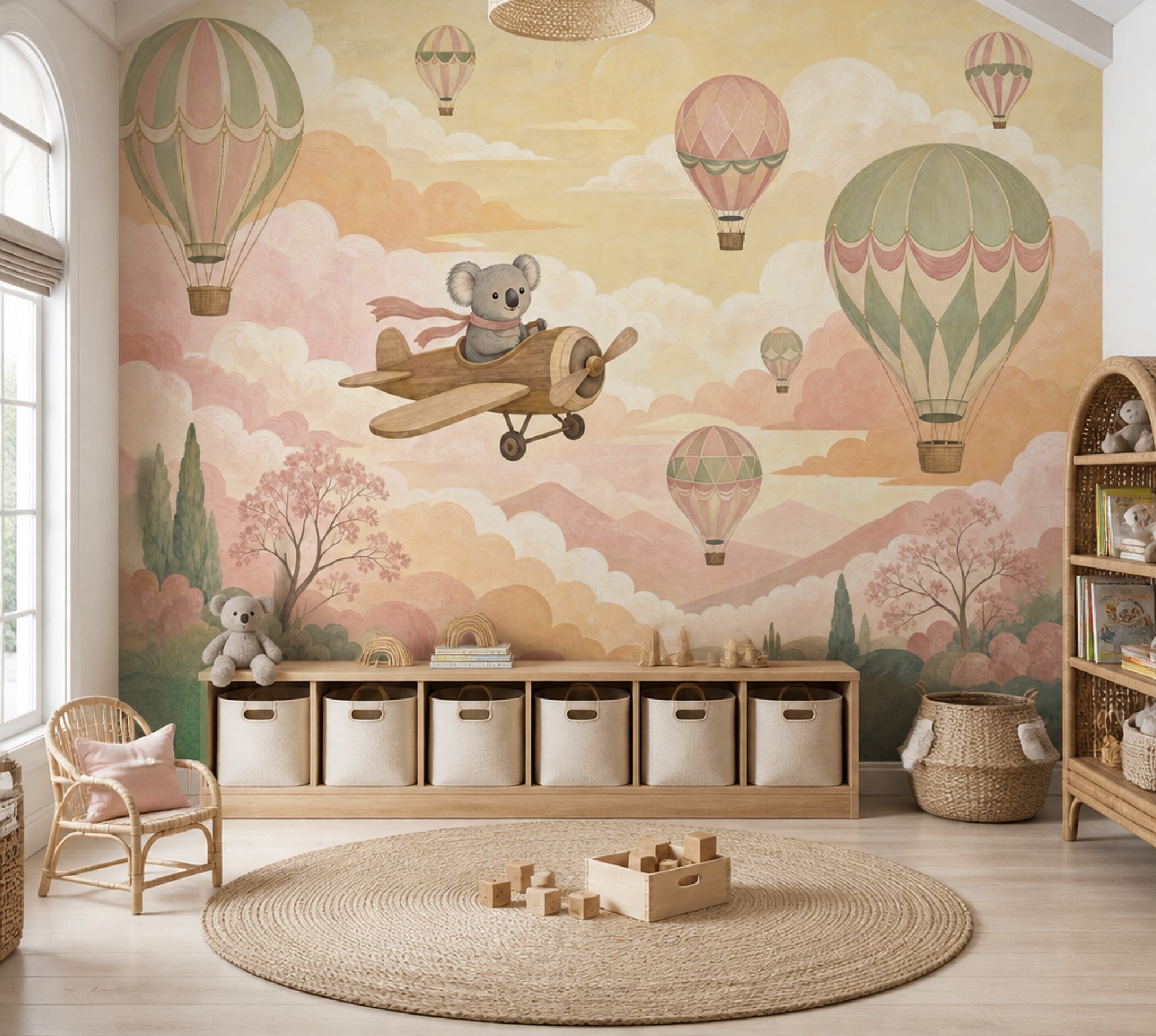 Koala Airplane Wallpaper Hot Air Balloons Storybook Removable Wall Decor