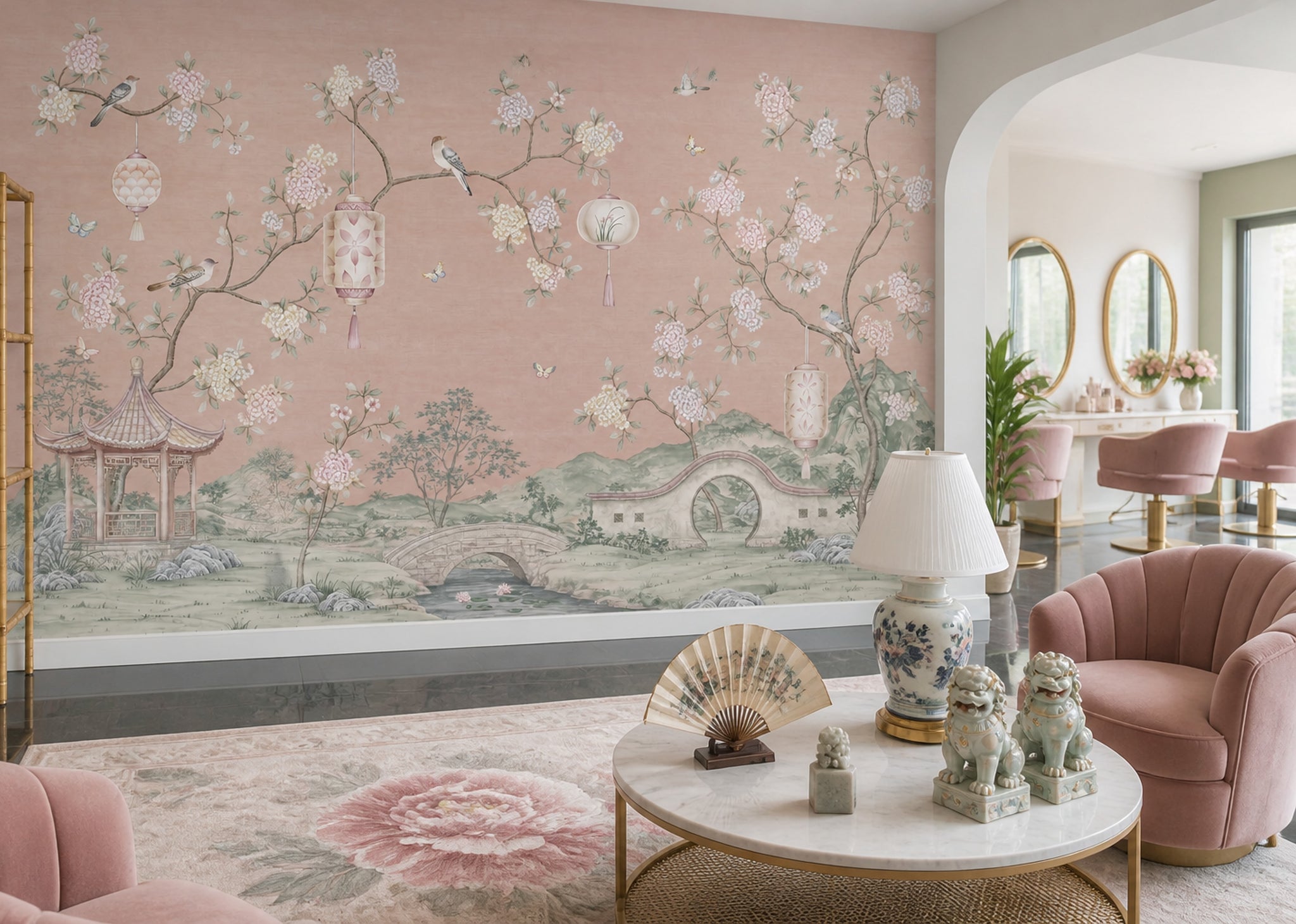 Muted Green Wallpaper Chinoiserie Removable Watercolor Wall Decor