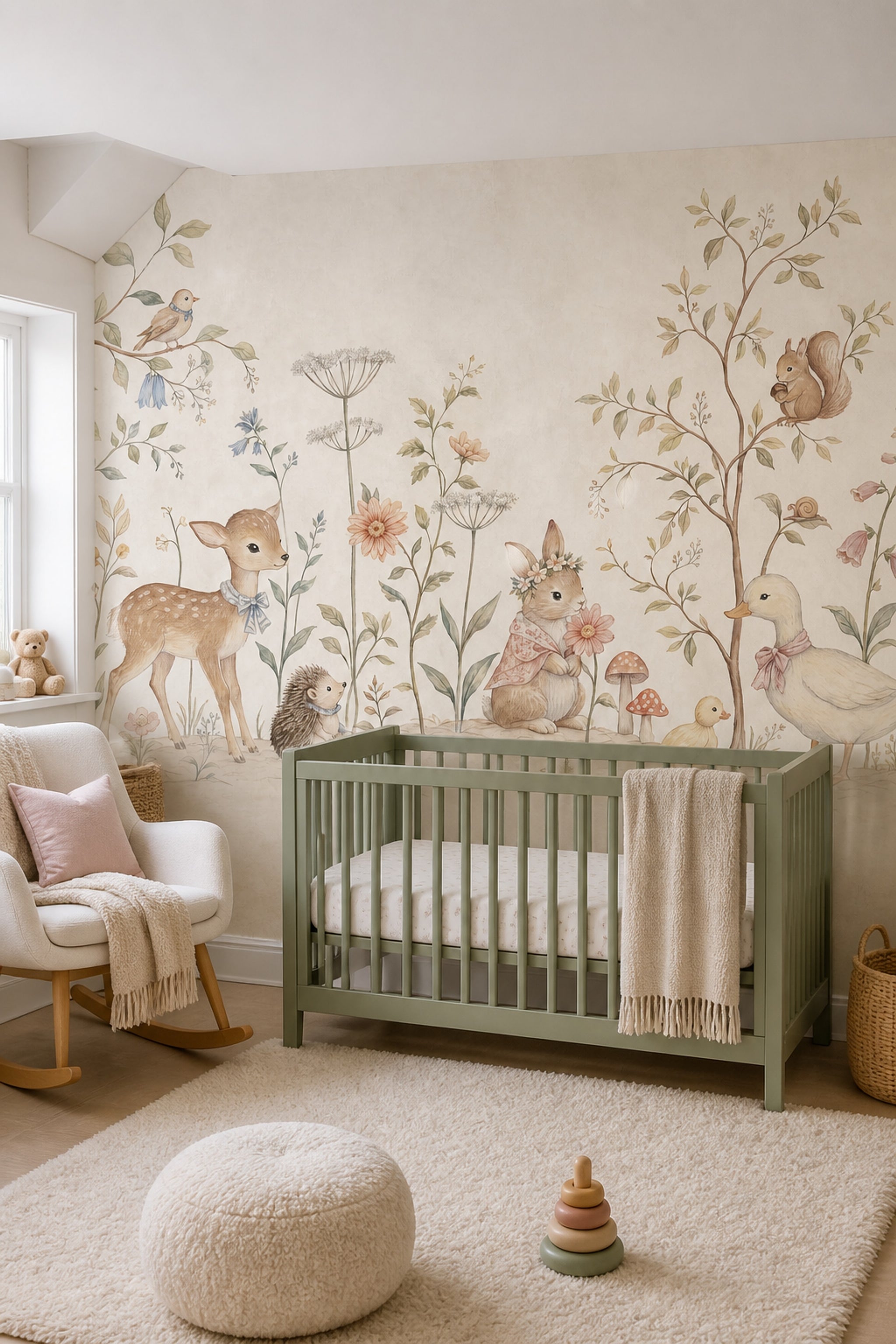 Woodland Animals Wallpaper Nursery Watercolor Removable Wall Decor